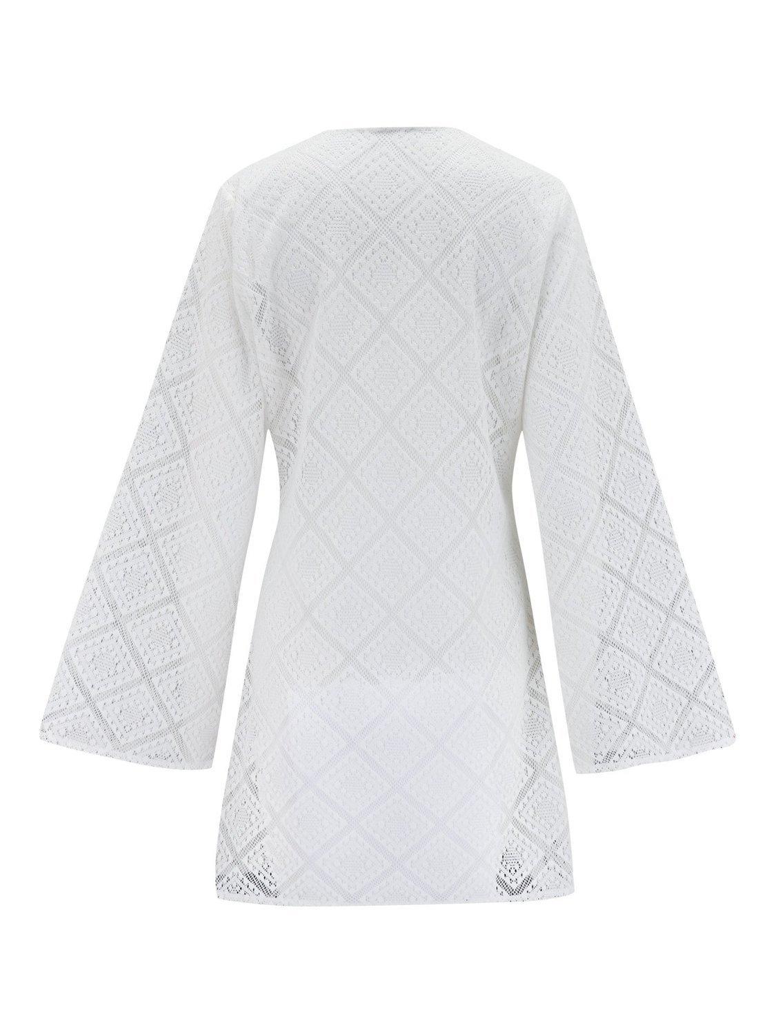Product image 5 of 5, which shows Pour Moi Crochet Lace Long Sleeve Beach Cover Up, Ivory, 8