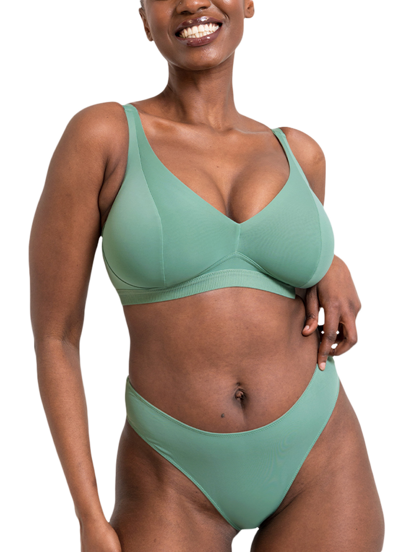 Product image 1 of 8, which shows Curvy Kate Zen Brazilian Knickers, Sage Green, S-M