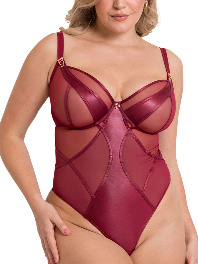 Product image 1 of 9, which shows Curvy Kate Scantilly Suspense Wired Bodysuit, Sangria, 30DD