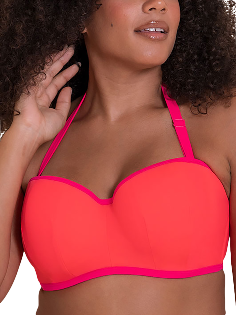 Product image 1 of 8, which shows Curvy Kate Minimalist Bandeau Bikini Top, Coral/Pink, 30D