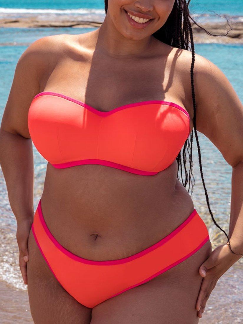 Product image 6 of 8, which shows Curvy Kate Minimalist Bandeau Bikini Top, Coral/Pink, 30D