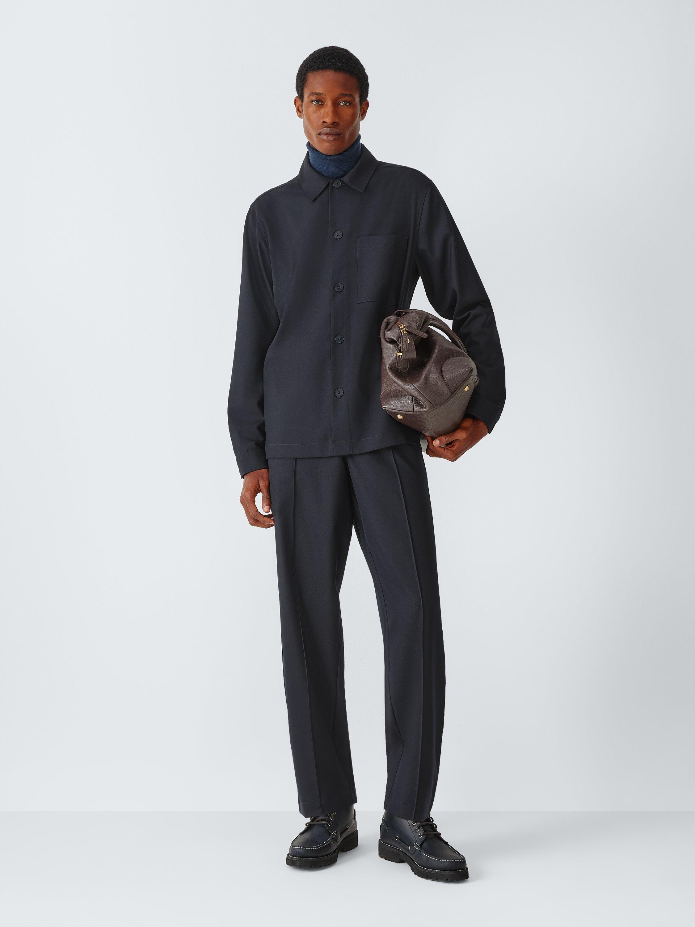 Product image 3 of 6, which shows Kin Pintuck Wool Blend Trousers, Dark Navy, S
