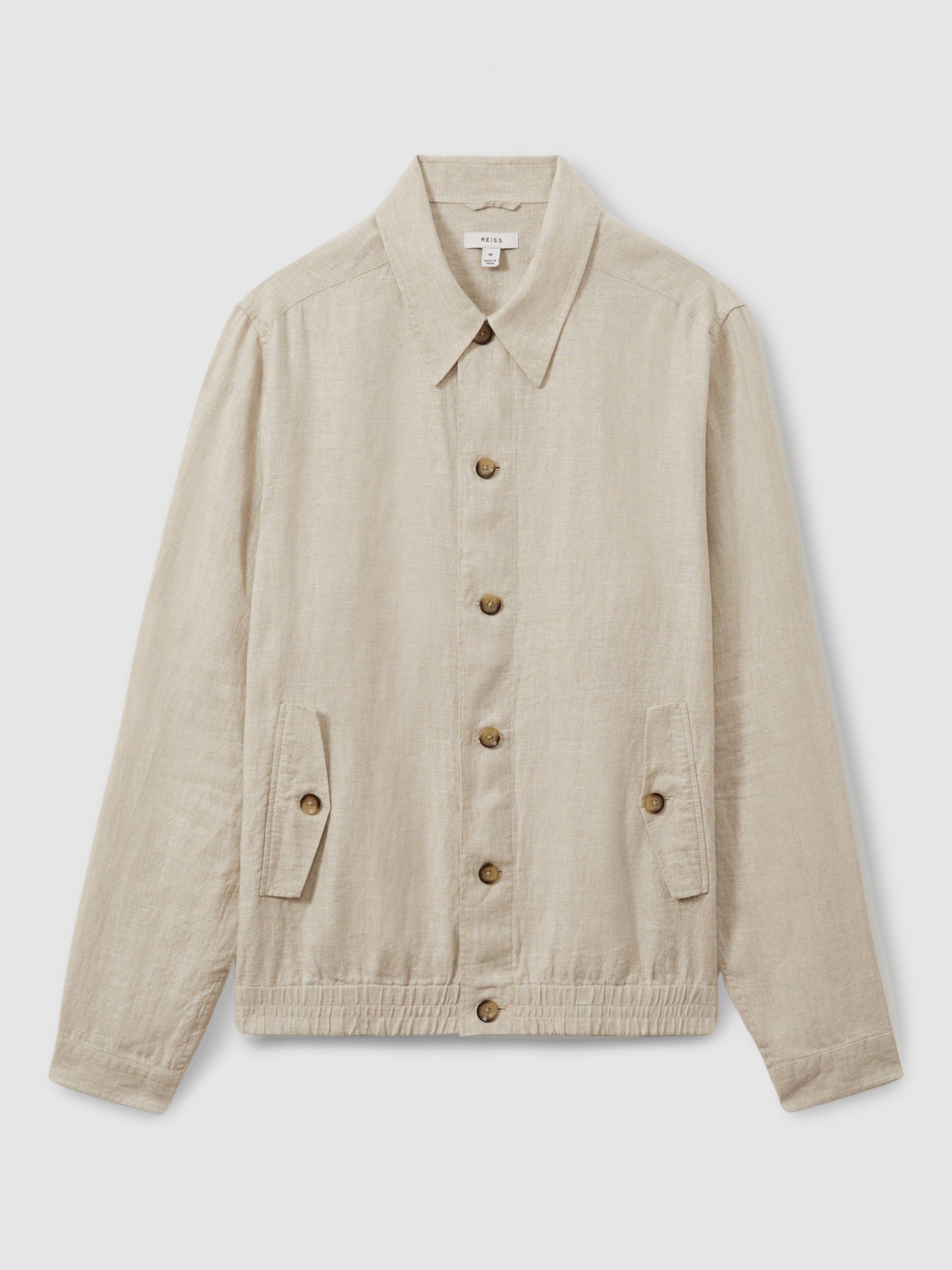 Product image 4 of 4, which shows Reiss Cadiz Linen Overshirt, Oatmeal, M