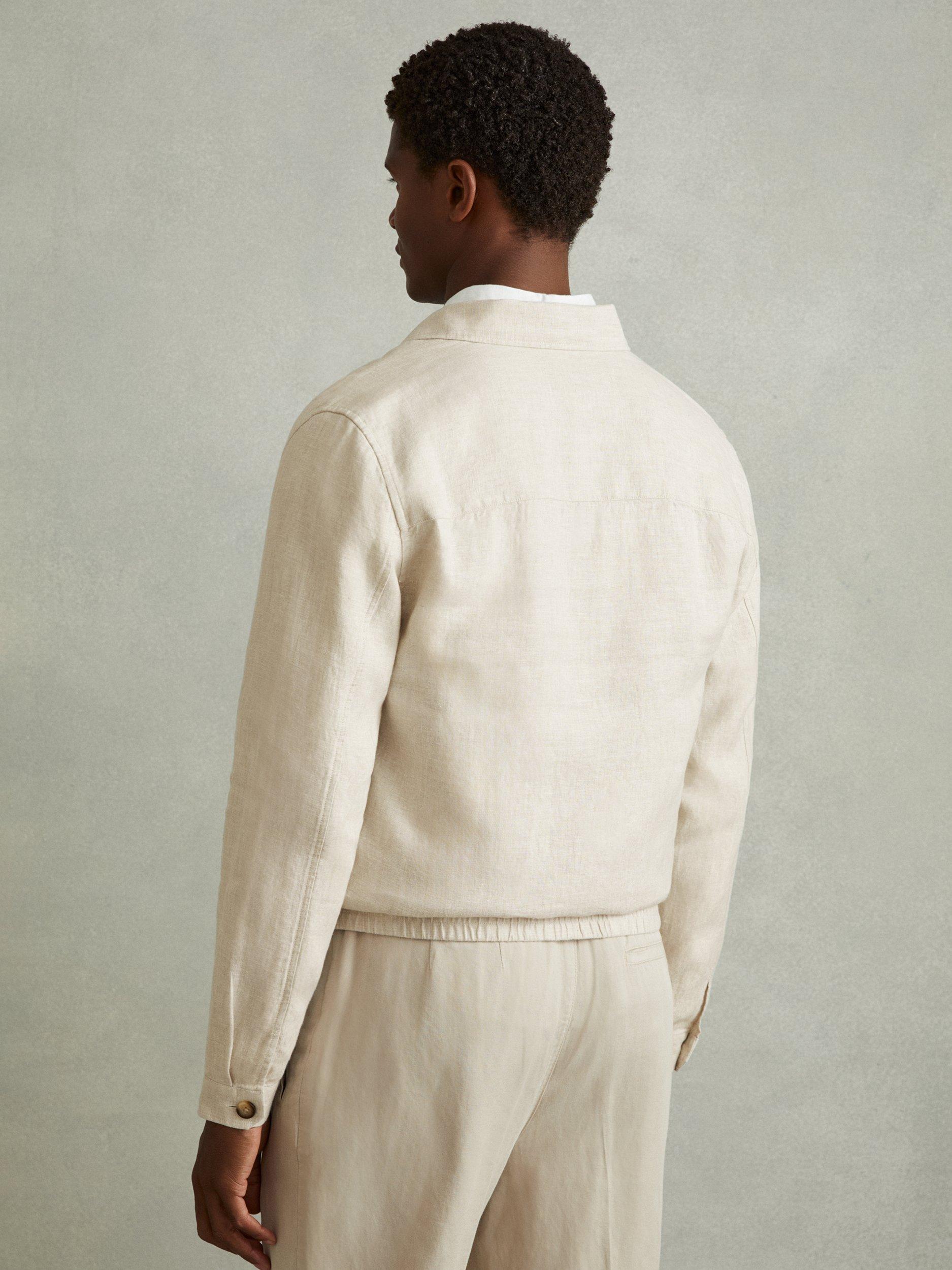 Product image 3 of 4, which shows Reiss Cadiz Linen Overshirt, Oatmeal, M