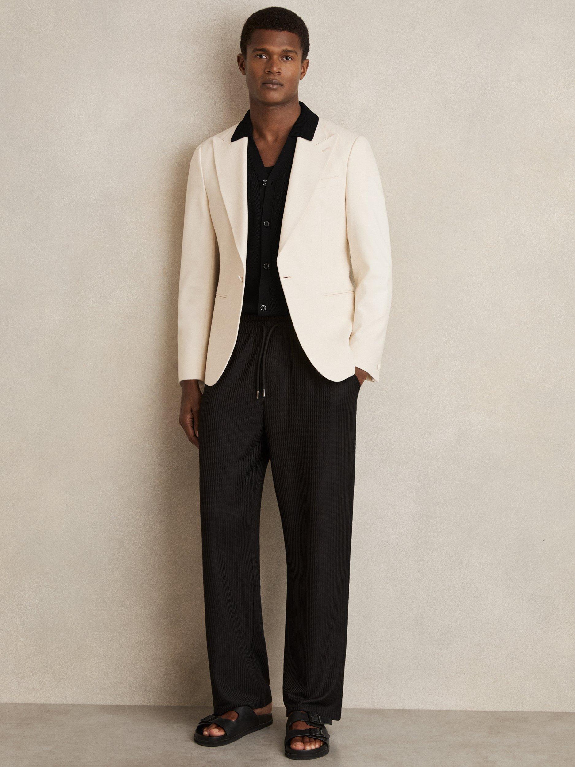Product image 2 of 5, which shows Reiss Fallon V-Neck Collar Textured Knit Shirt, Black, S