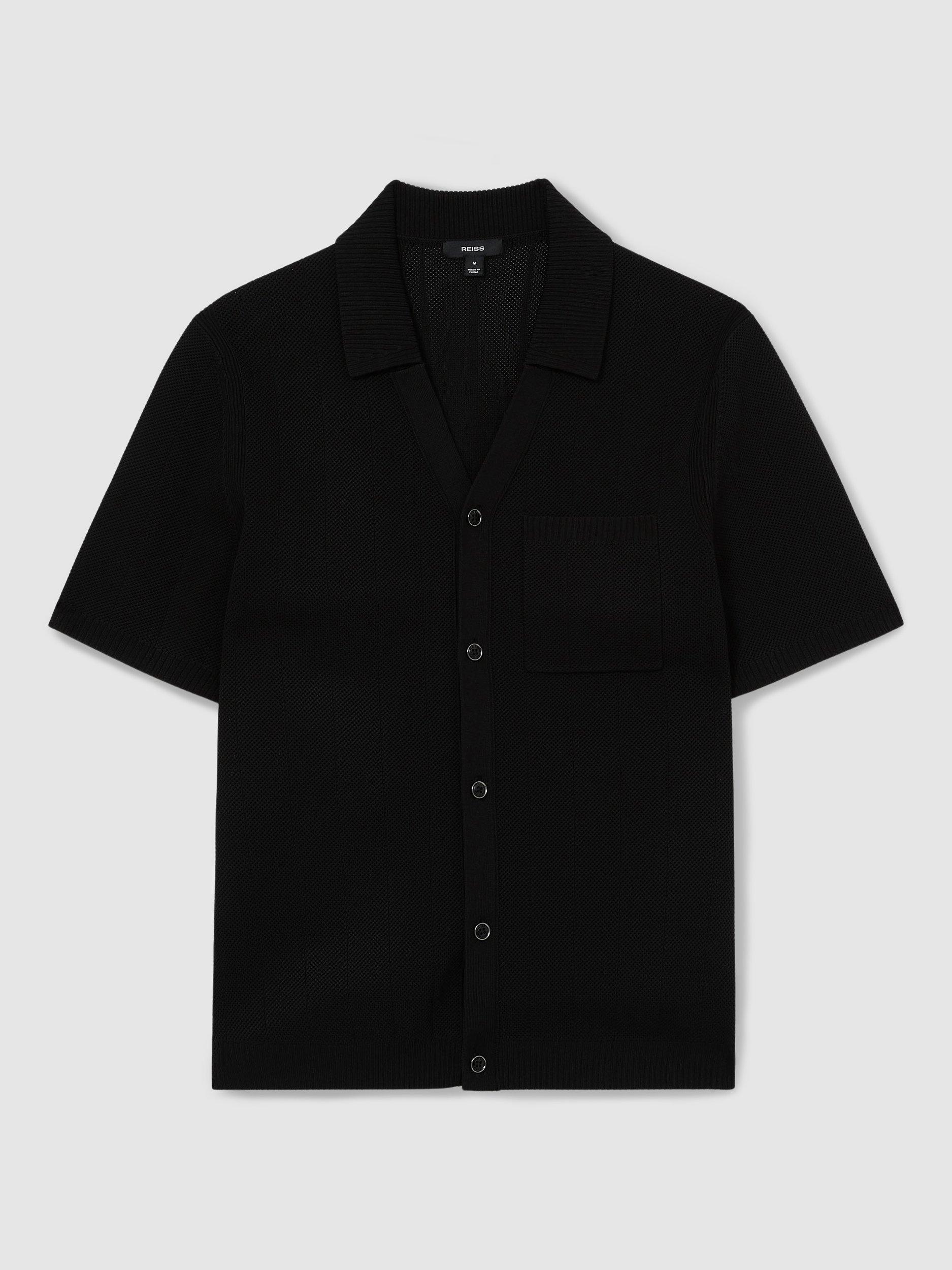 Product image 3 of 5, which shows Reiss Fallon V-Neck Collar Textured Knit Shirt, Black, S