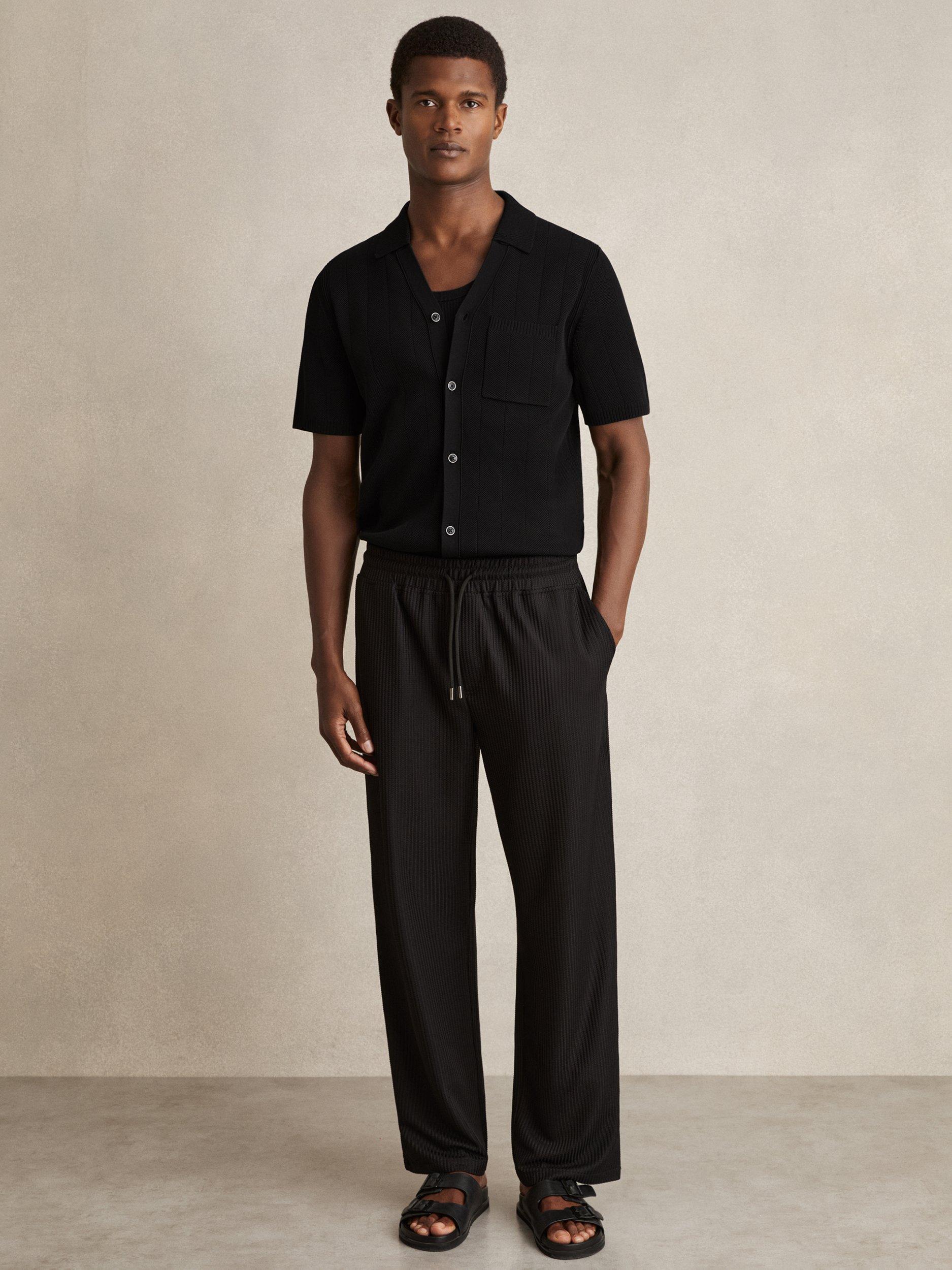 Product image 4 of 5, which shows Reiss Fallon V-Neck Collar Textured Knit Shirt, Black, S