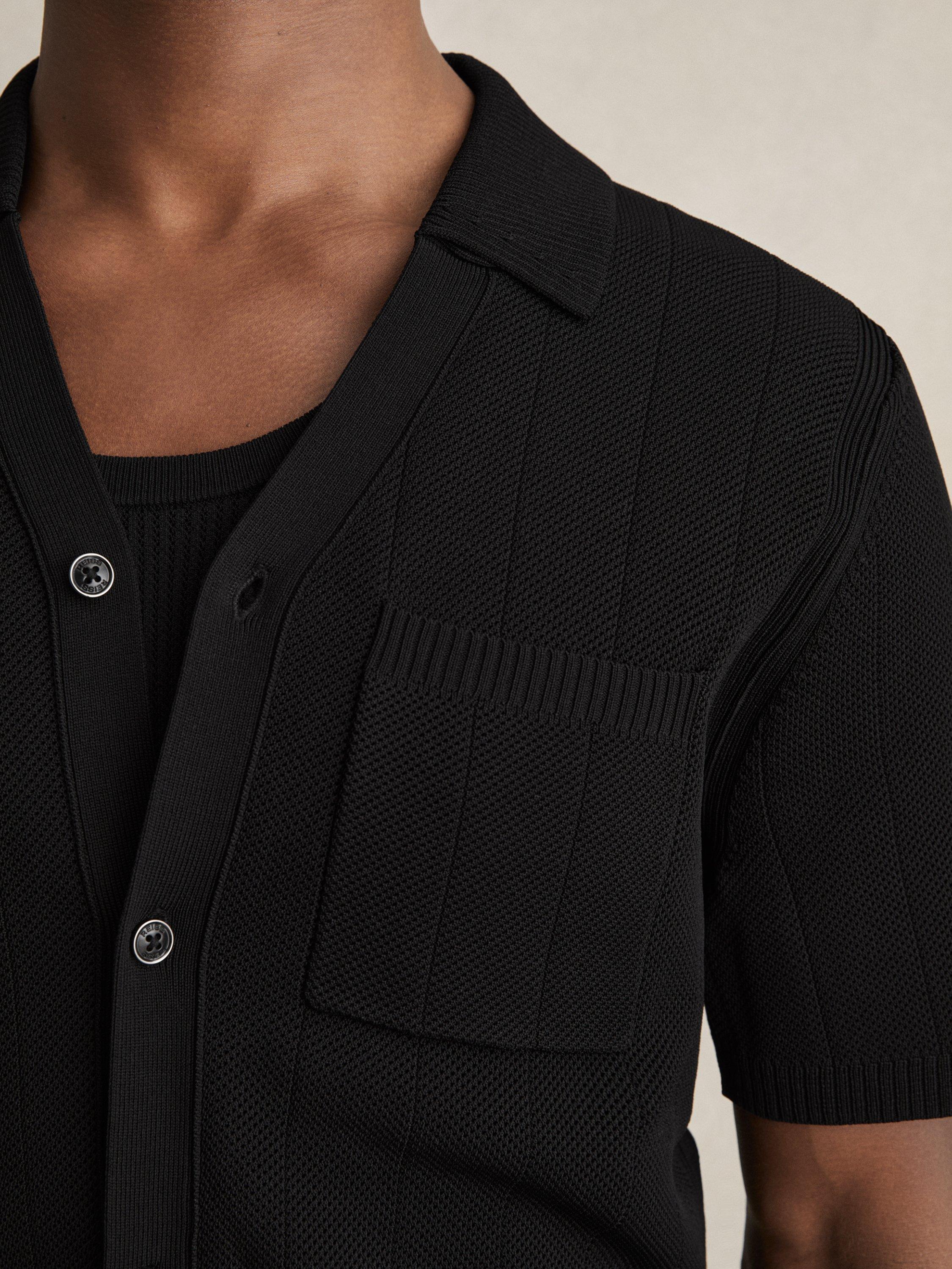 Product image 5 of 5, which shows Reiss Fallon V-Neck Collar Textured Knit Shirt, Black, S