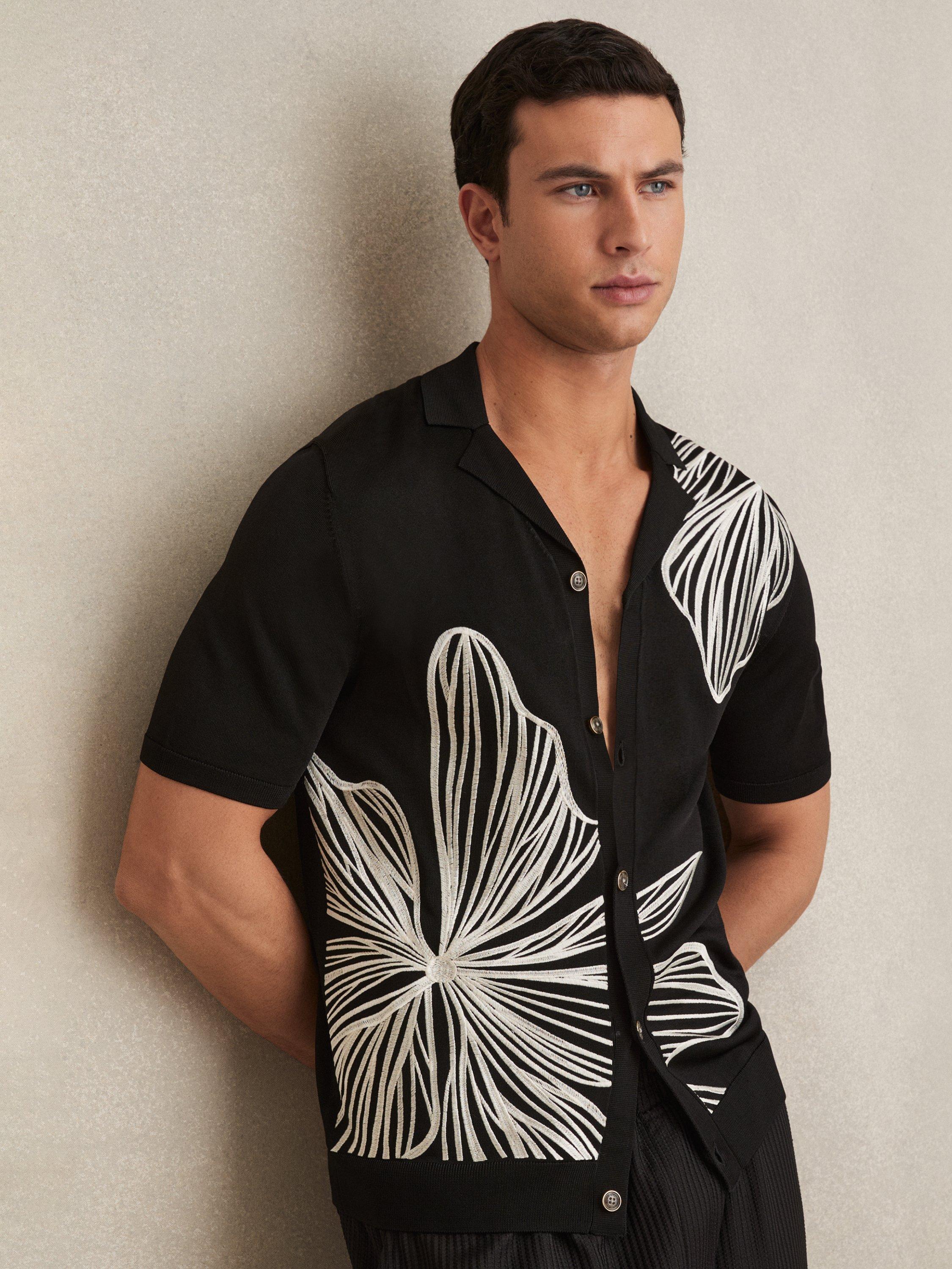 Product image 1 of 5, which shows Reiss Laurent Embroidered Shirt, Black/Multi, S