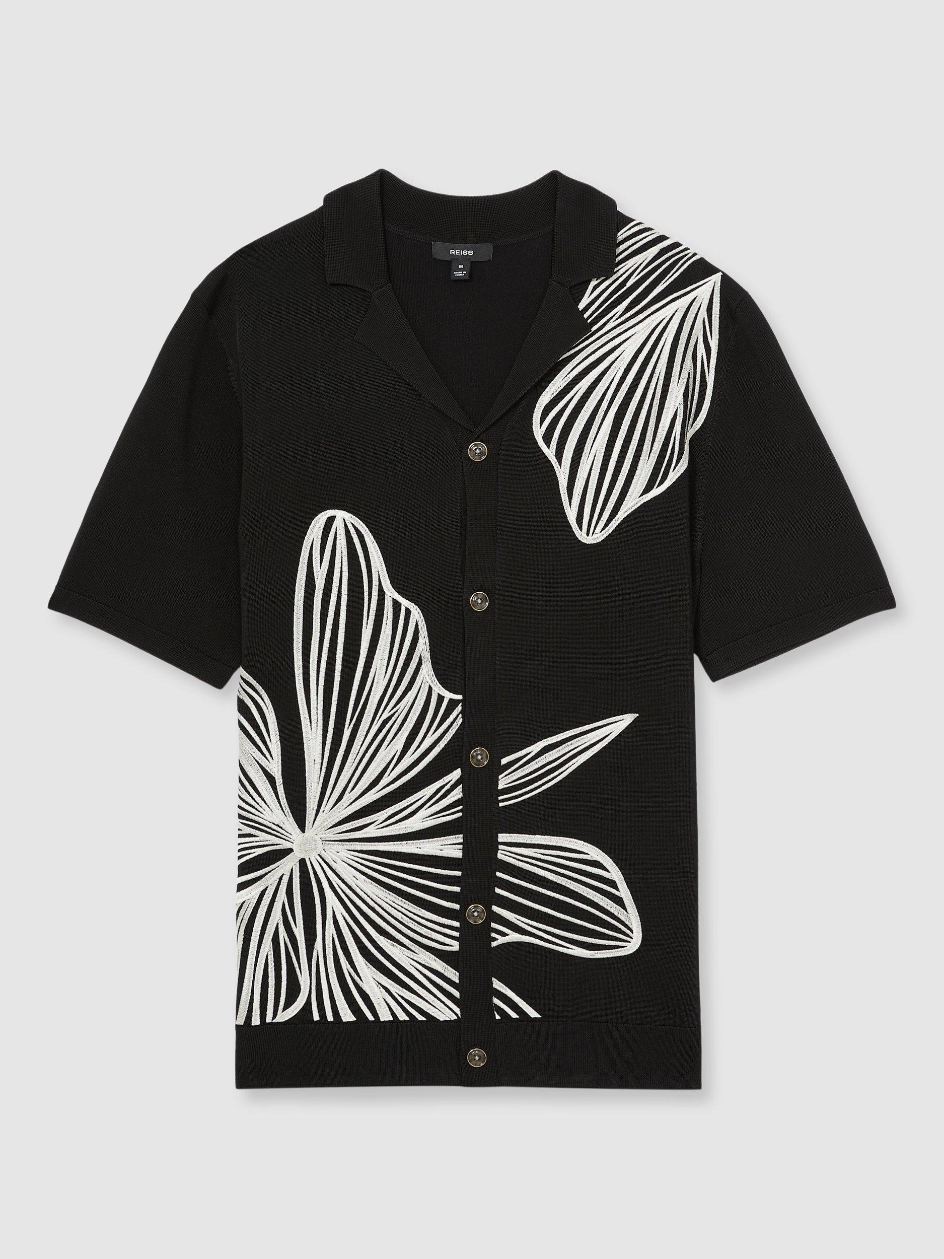 Product image 3 of 5, which shows Reiss Laurent Embroidered Shirt, Black/Multi, S