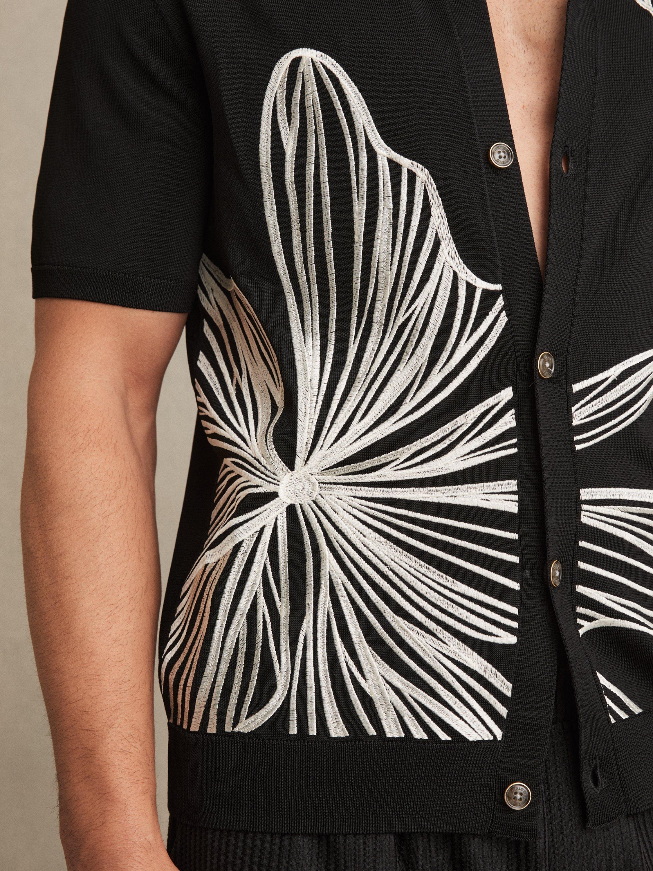 Product image 4 of 5, which shows Reiss Laurent Embroidered Shirt, Black/Multi, S