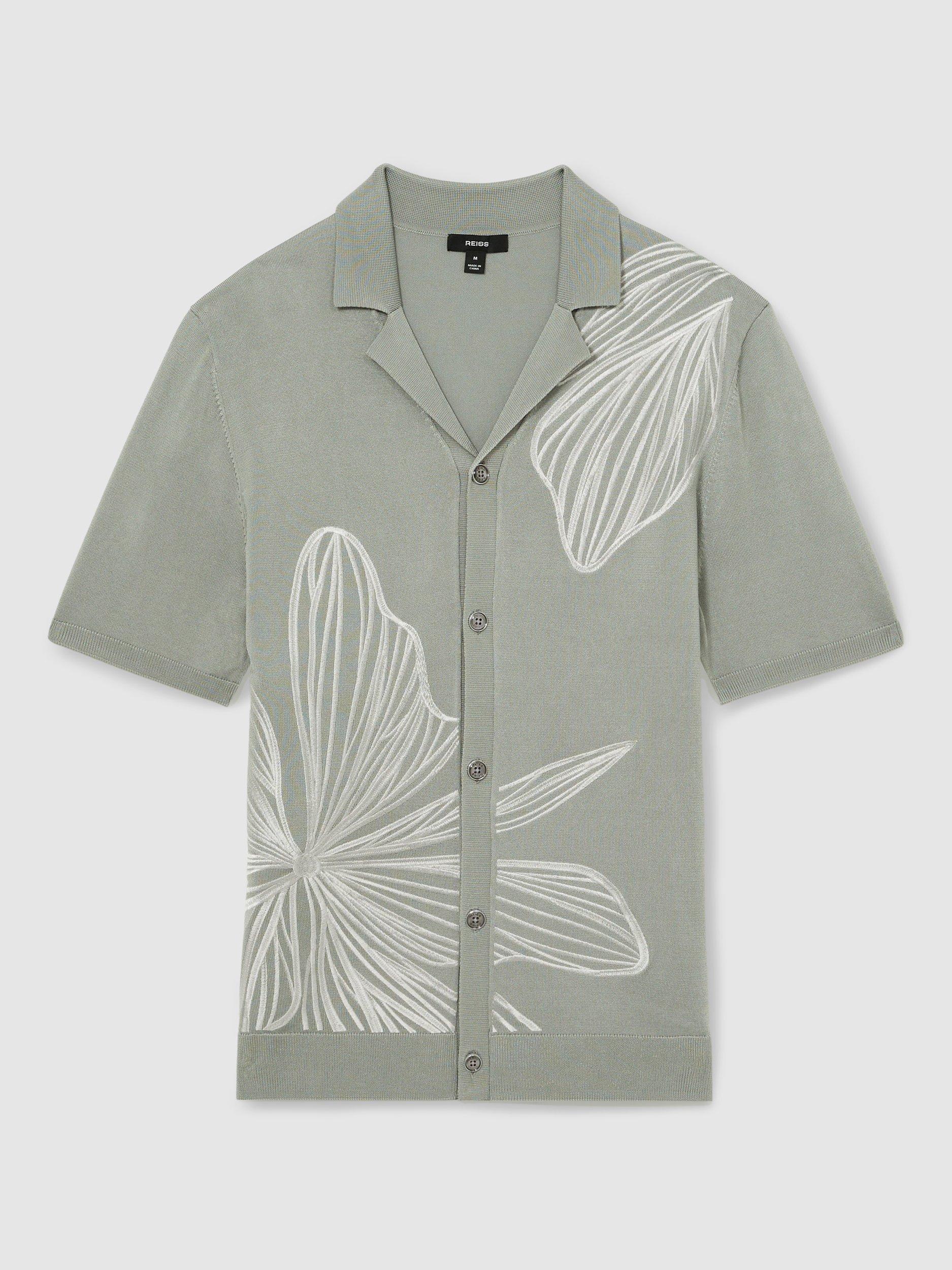 Product image 3 of 5, which shows Reiss Laurent Embroidered Shirt, Green/Multi, M