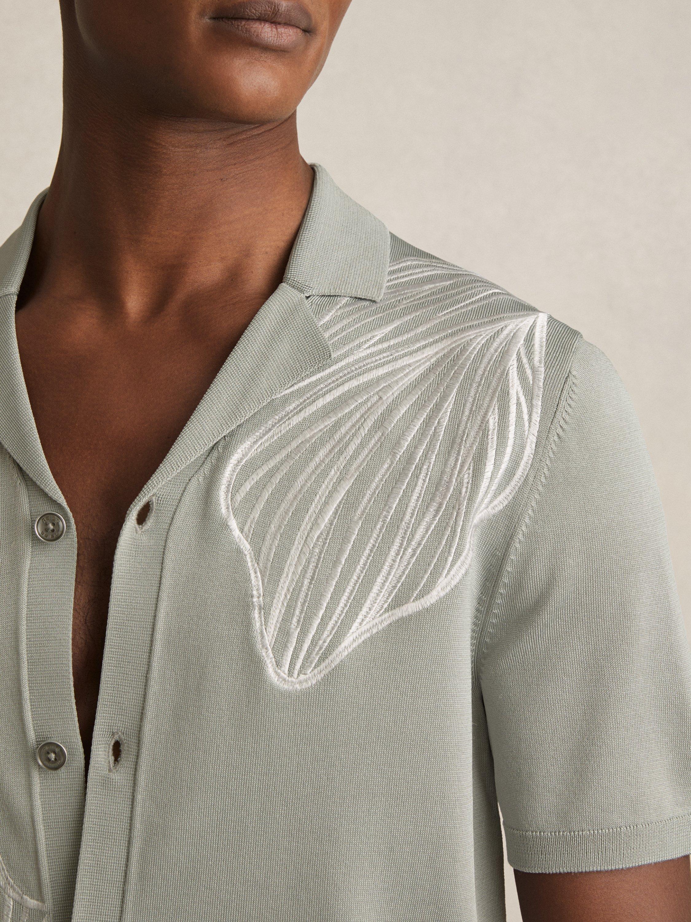 Product image 5 of 5, which shows Reiss Laurent Embroidered Shirt, Green/Multi, M