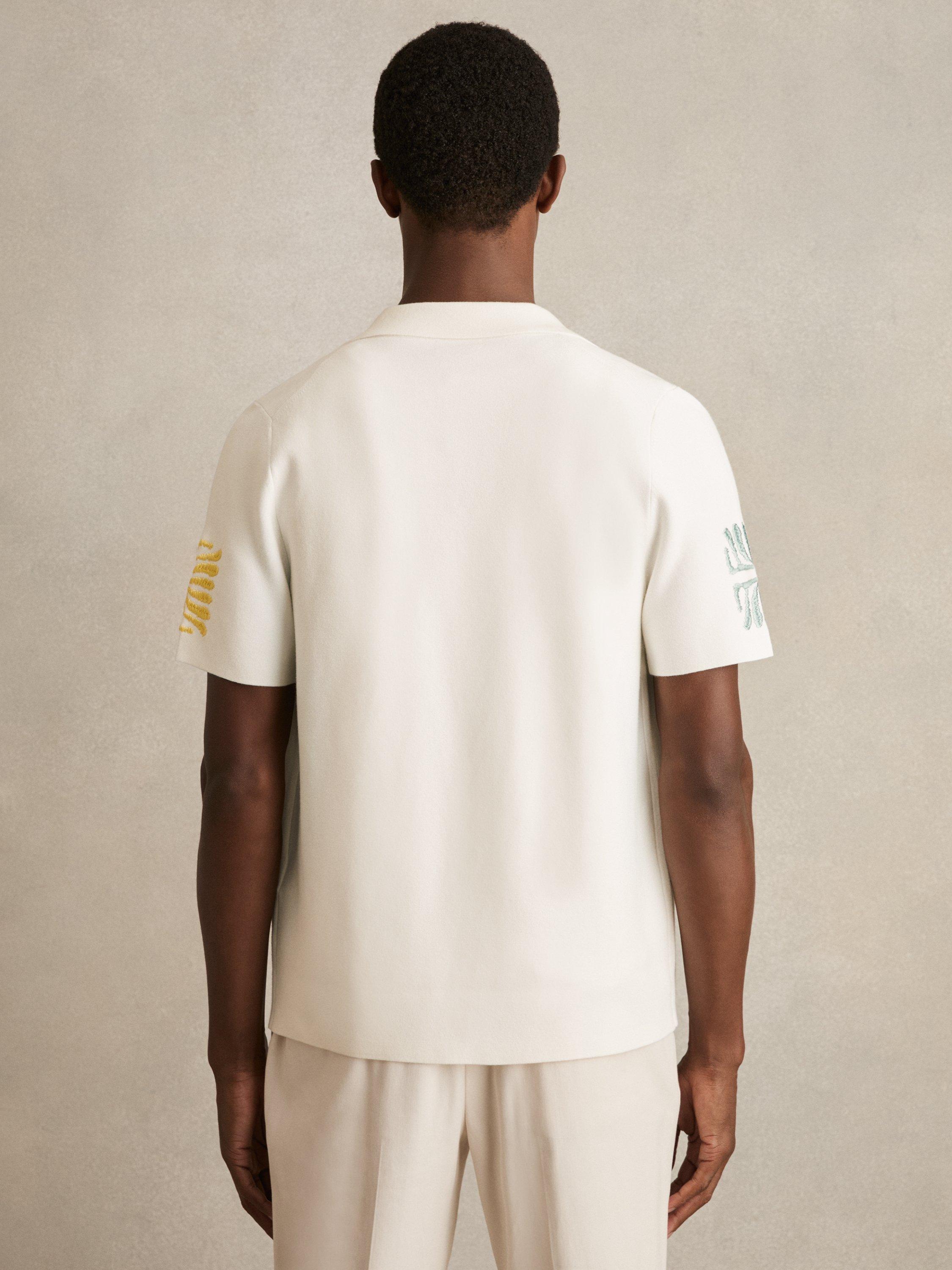 Product image 2 of 5, which shows Reiss Pablo Reef-Embroidery Cuban Collar Shirt, White, S