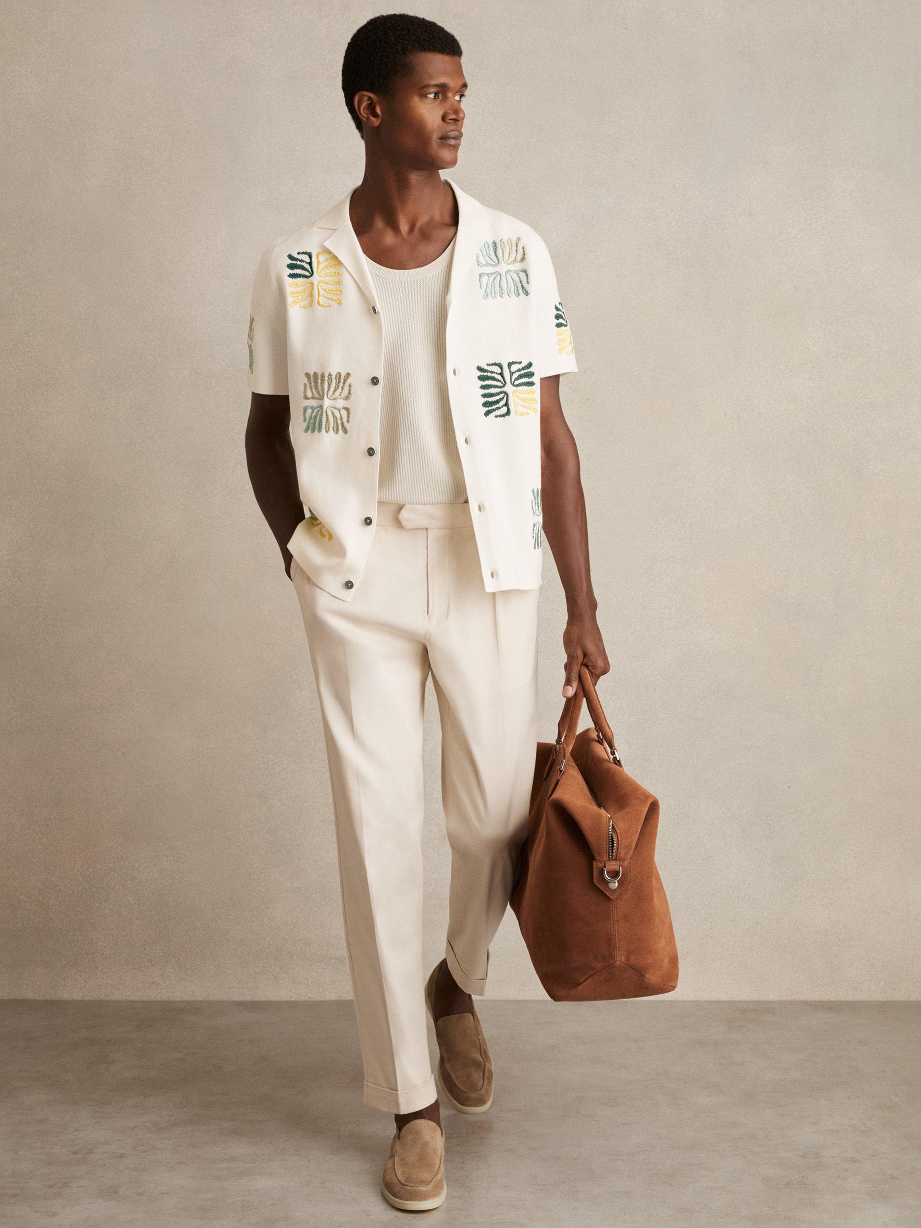 Product image 4 of 5, which shows Reiss Pablo Reef-Embroidery Cuban Collar Shirt, White, S