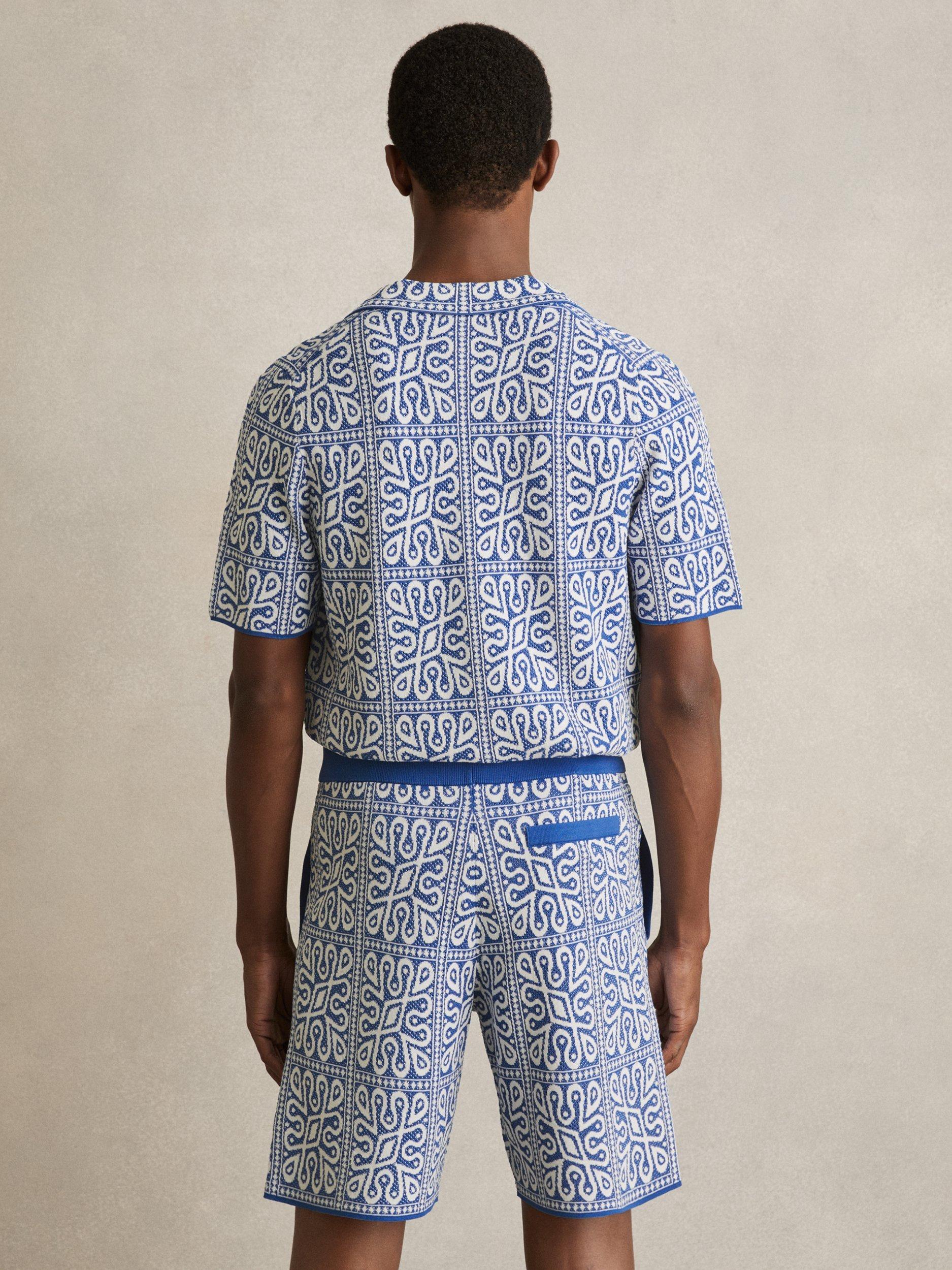 Product image 2 of 5, which shows Reiss River Tile Pattern Knit Shirt, Blue/Multi, M