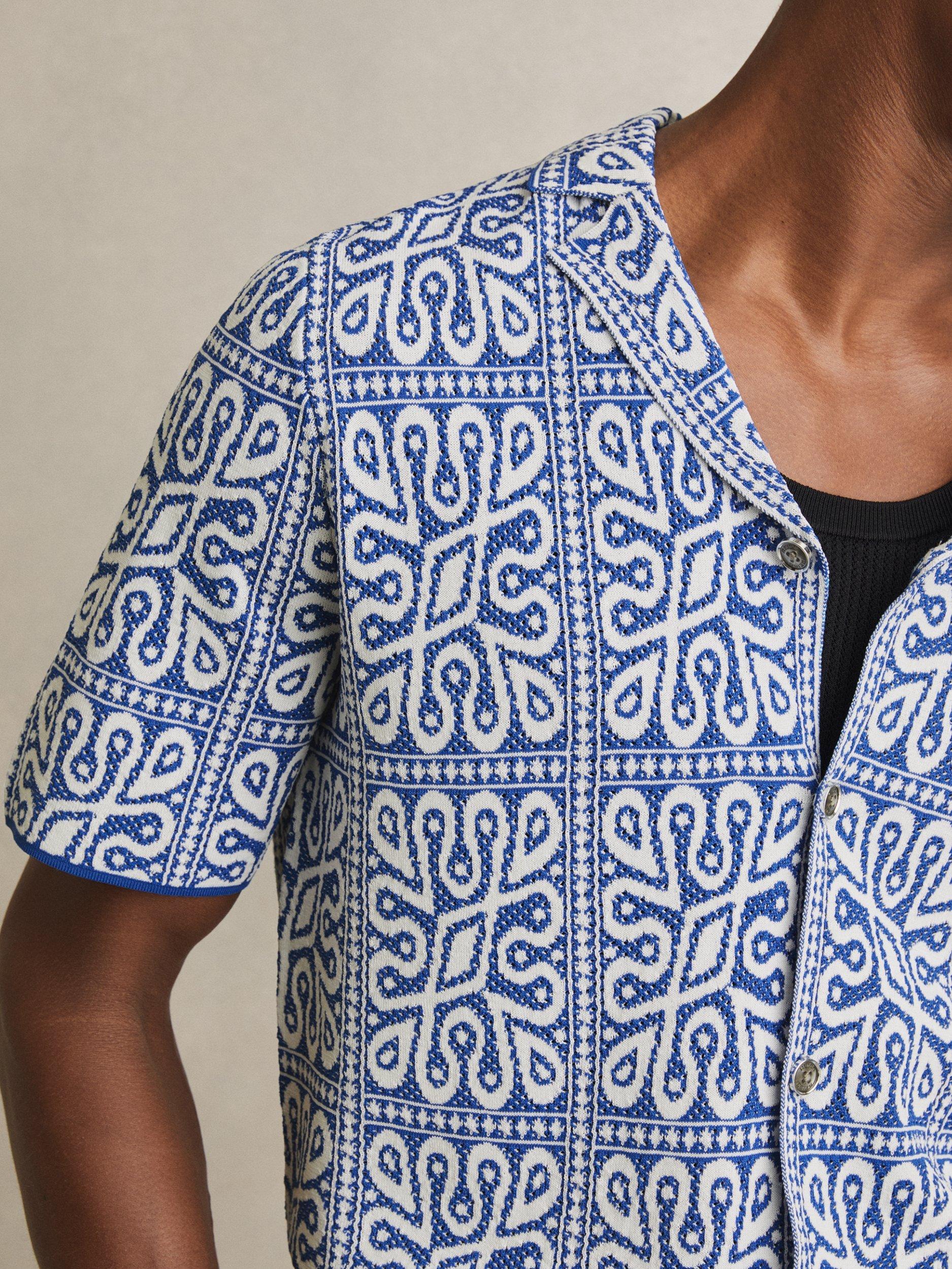Product image 5 of 5, which shows Reiss River Tile Pattern Knit Shirt, Blue/Multi, M