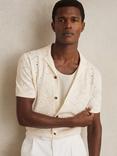Reiss Royce Pointelle Button Through Shirt, Off White