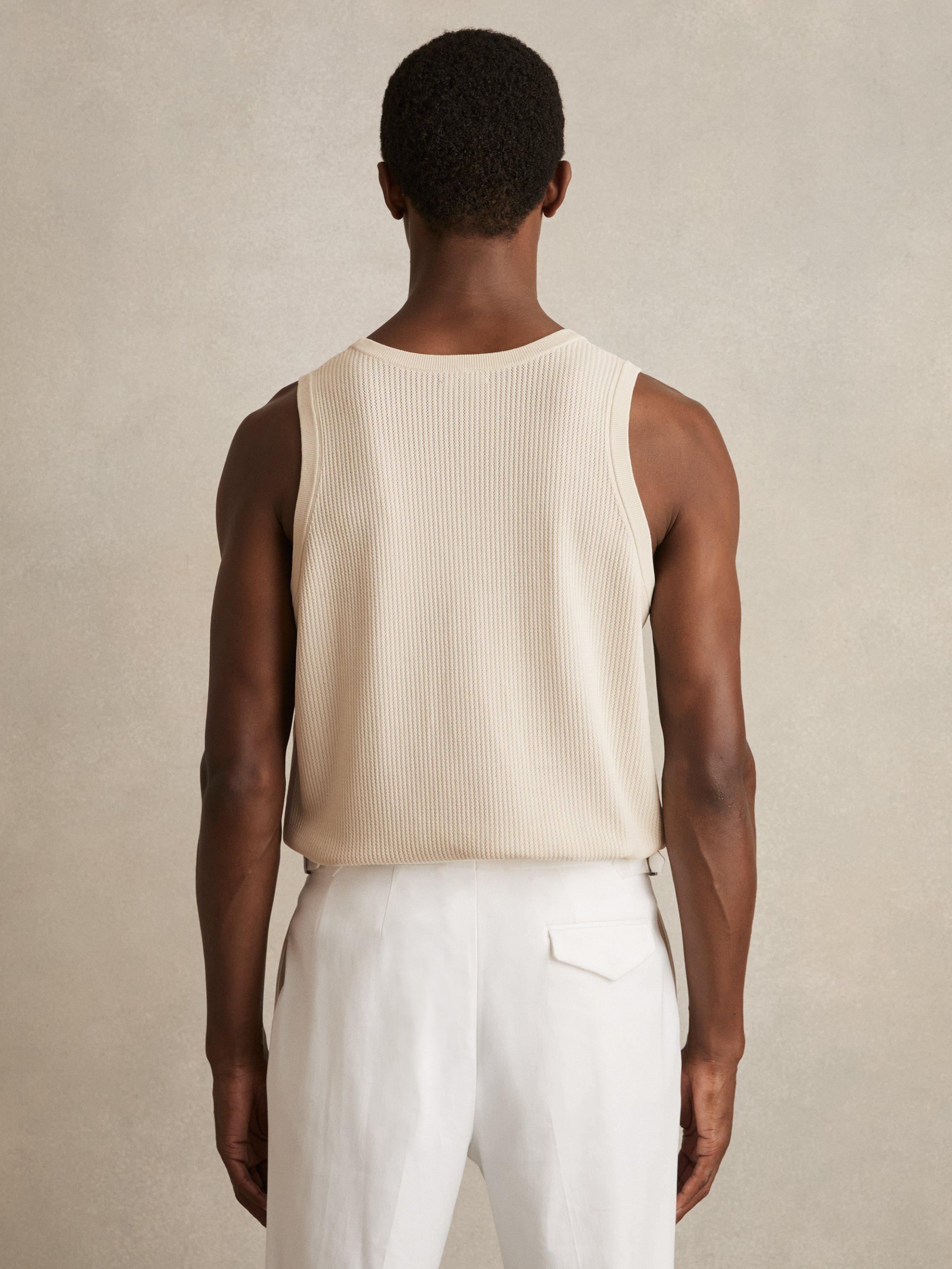 Product image 2 of 5, which shows Reiss Watson Textured Crew Neck Ribbed Vest, Off White, XS