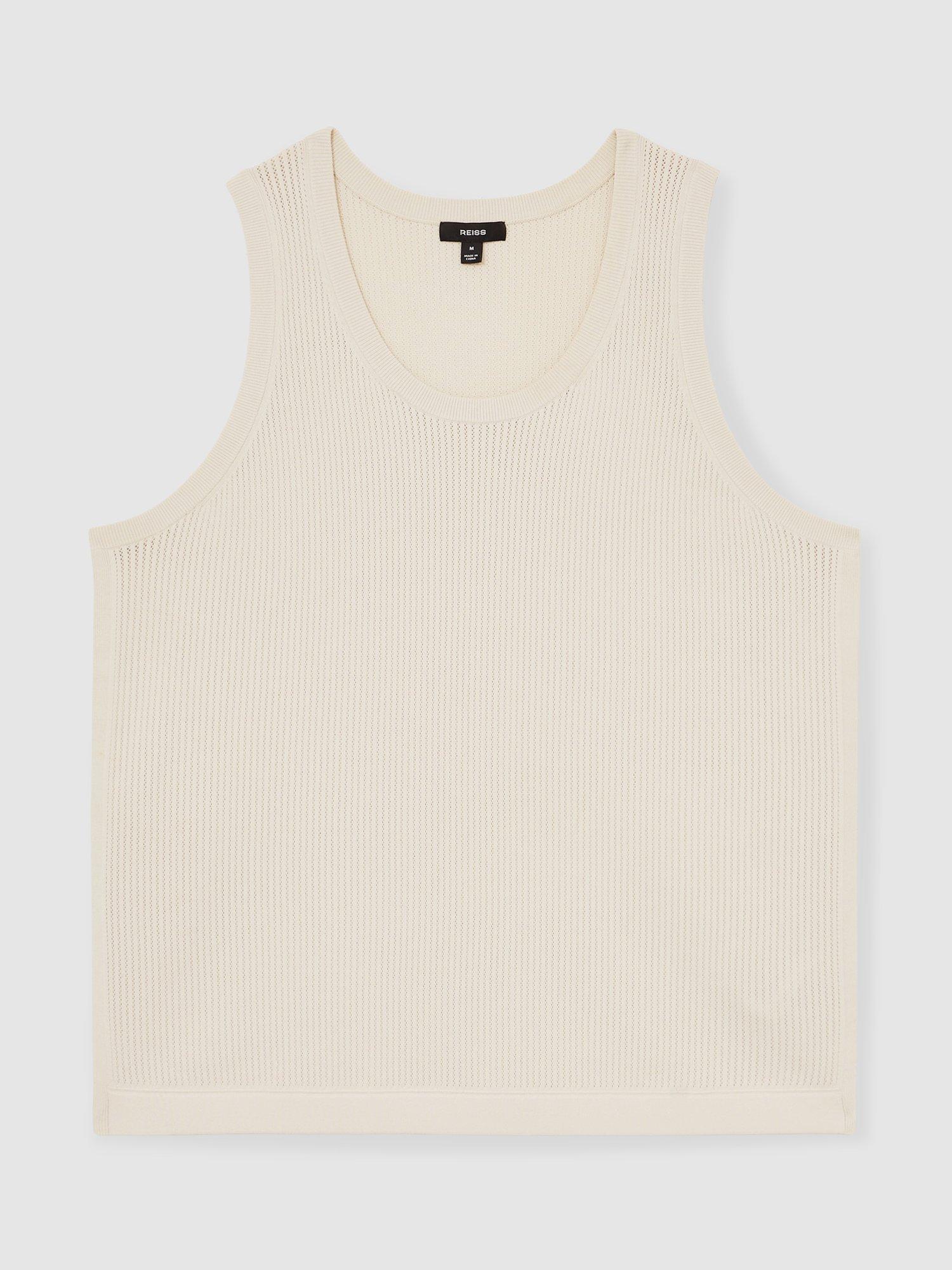 Product image 3 of 5, which shows Reiss Watson Textured Crew Neck Ribbed Vest, Off White, XS