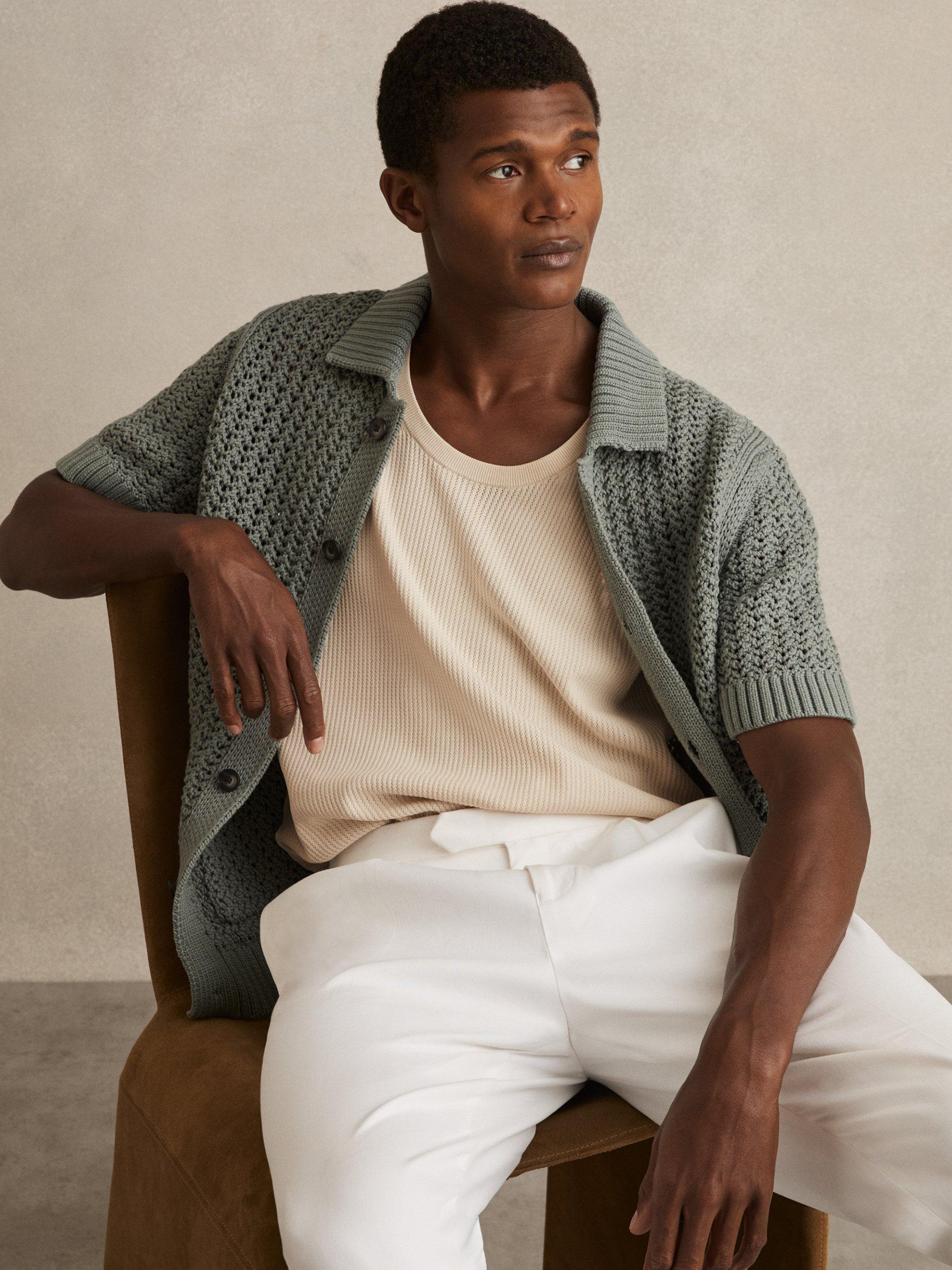 Product image 4 of 5, which shows Reiss Watson Textured Crew Neck Ribbed Vest, Off White, XS
