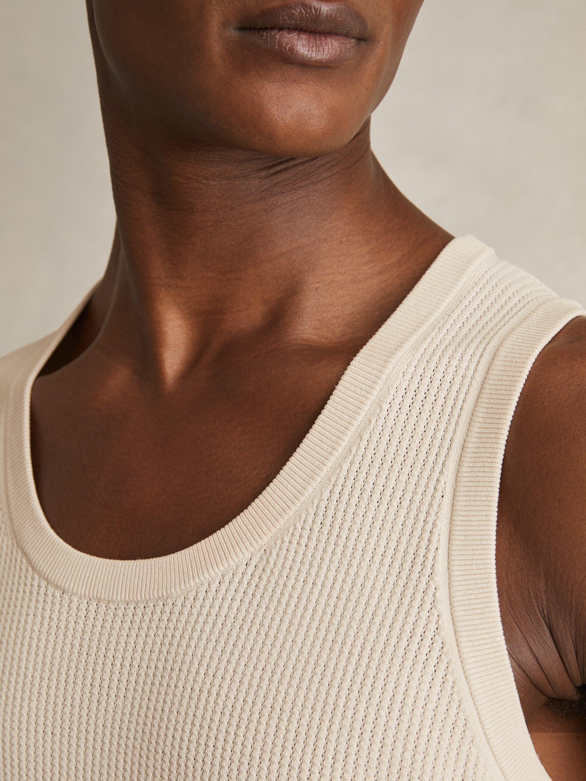 Product image 5 of 5, which shows Reiss Watson Textured Crew Neck Ribbed Vest, Off White, XS
