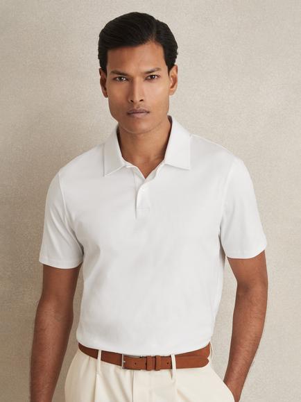 Reiss Earl Cotton Regular Fit Short Sleeve Polo Shirt, White