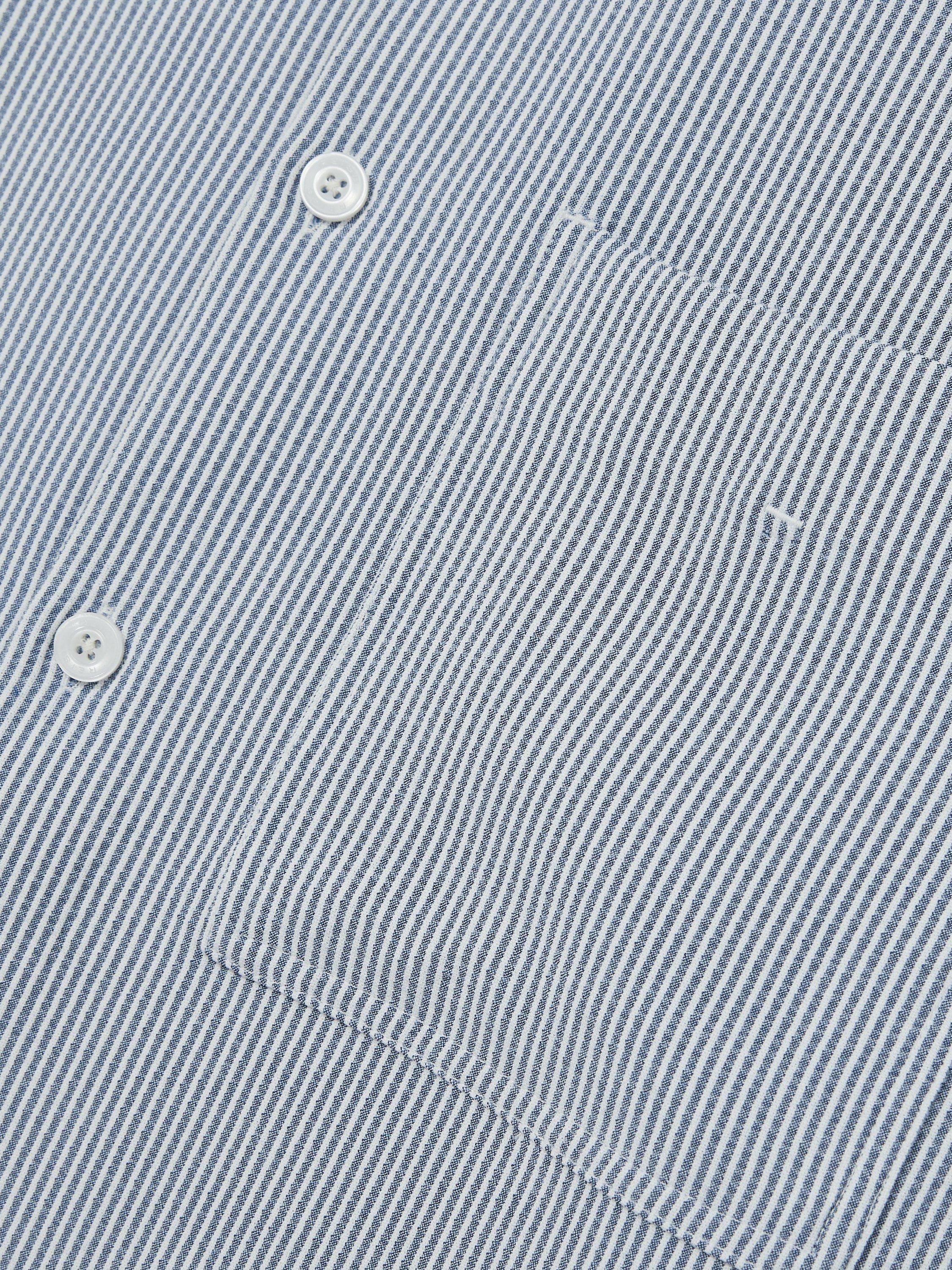 Product image 2 of 5, which shows Reiss Sensei Regular Fit Seersucker Stripe Shirt, Soft Blue/White, XS