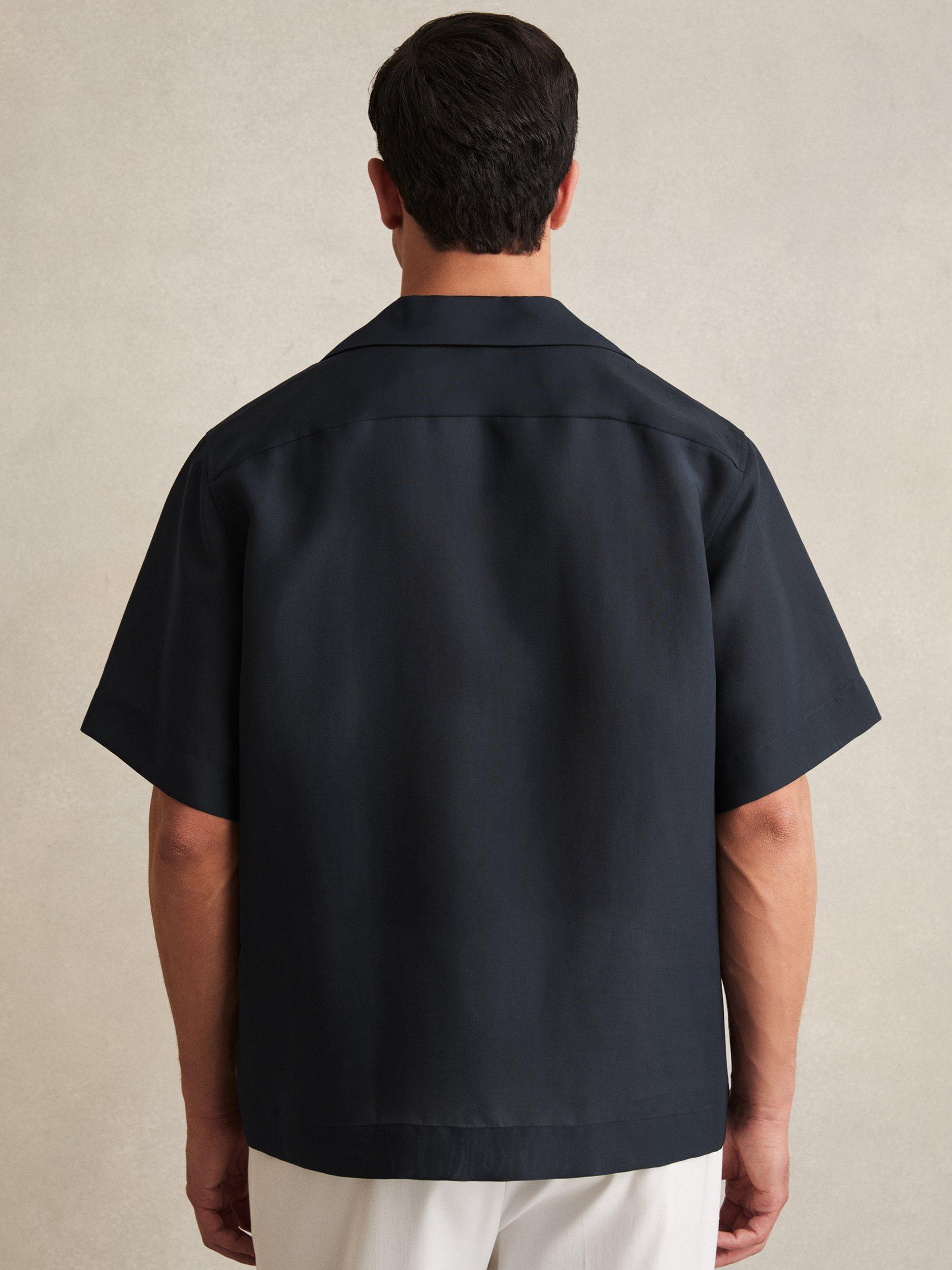 Product image 2 of 5, which shows Reiss Wrexham Organza Twin Pocket Oversized Shirt, Navy, XS