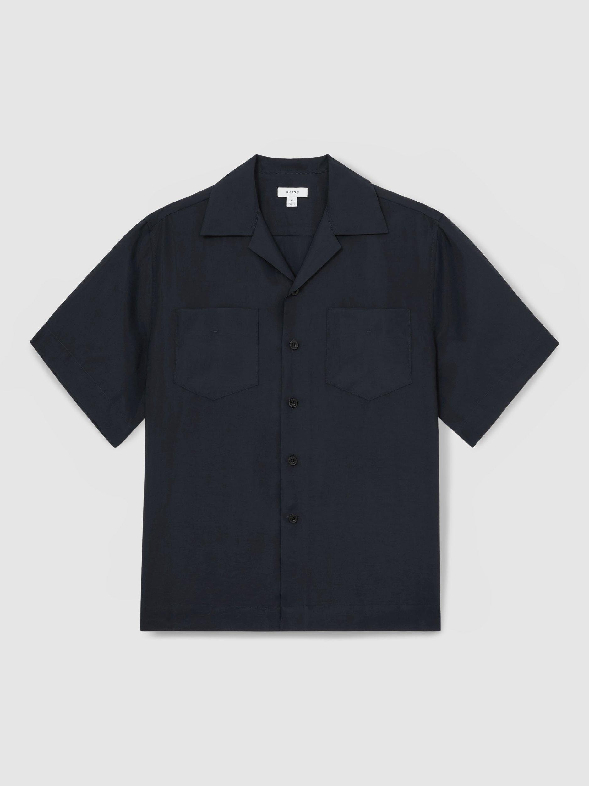Product image 3 of 5, which shows Reiss Wrexham Organza Twin Pocket Oversized Shirt, Navy, XS