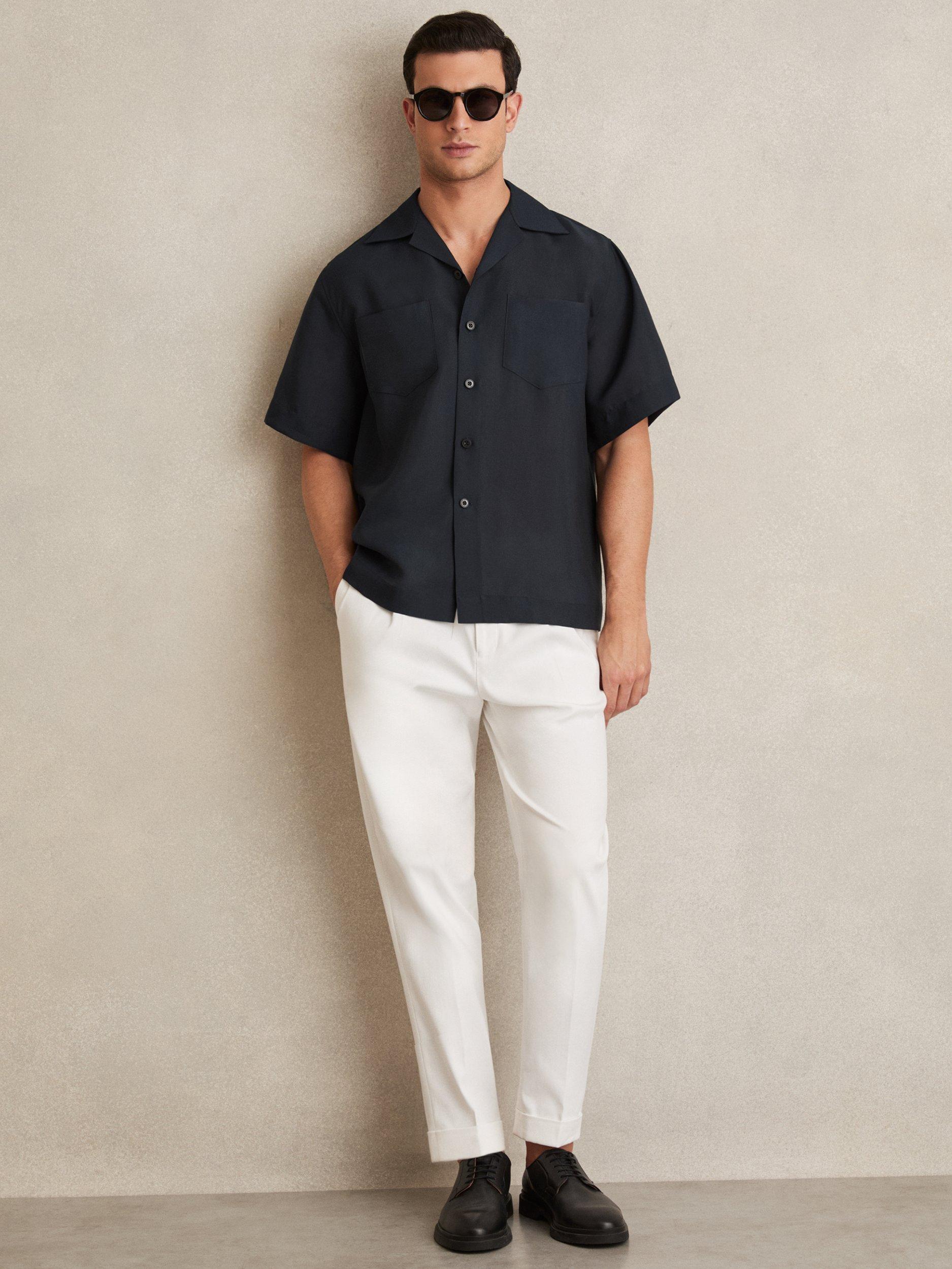 Product image 4 of 5, which shows Reiss Wrexham Organza Twin Pocket Oversized Shirt, Navy, XS