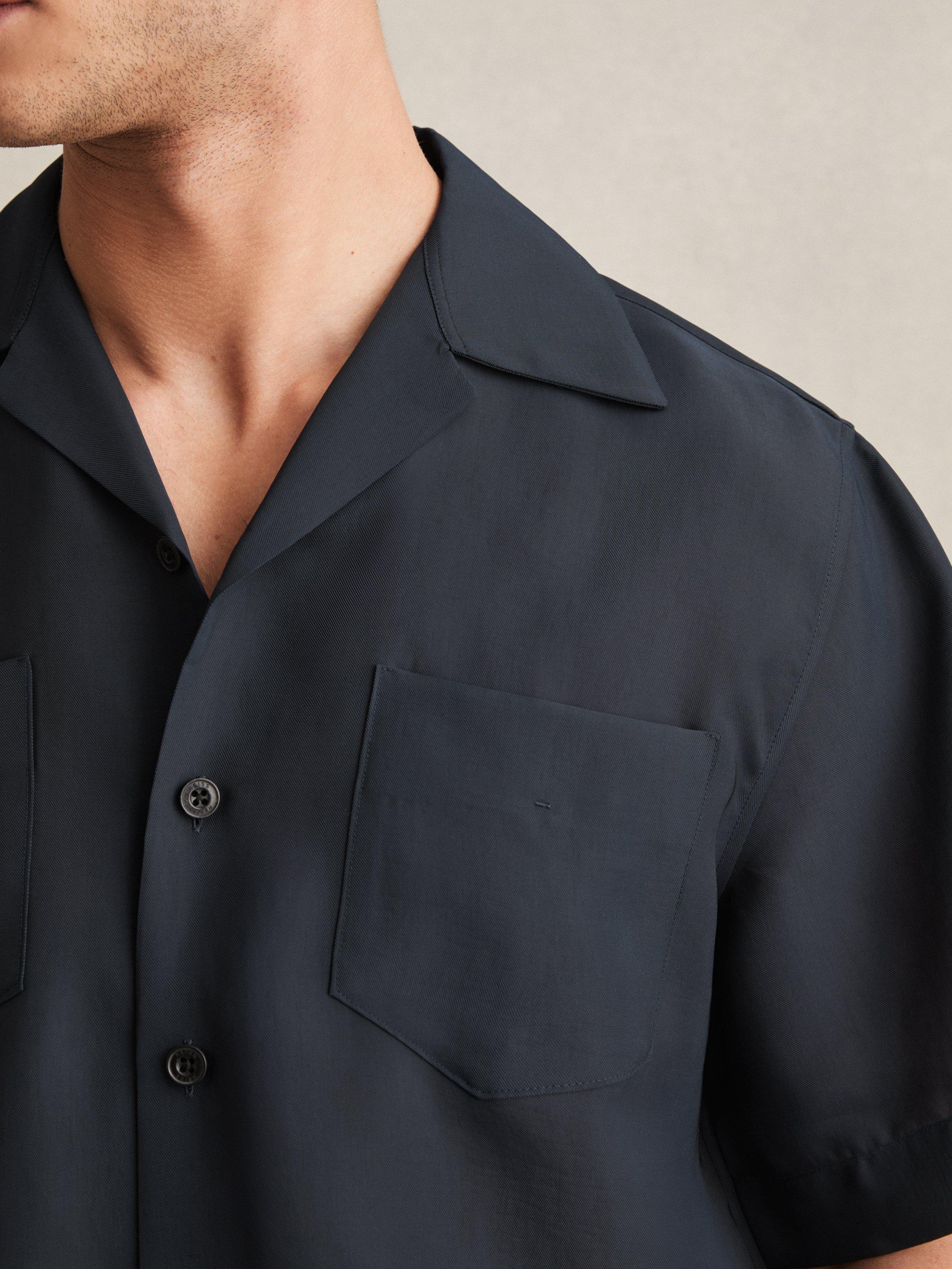 Product image 5 of 5, which shows Reiss Wrexham Organza Twin Pocket Oversized Shirt, Navy, XS