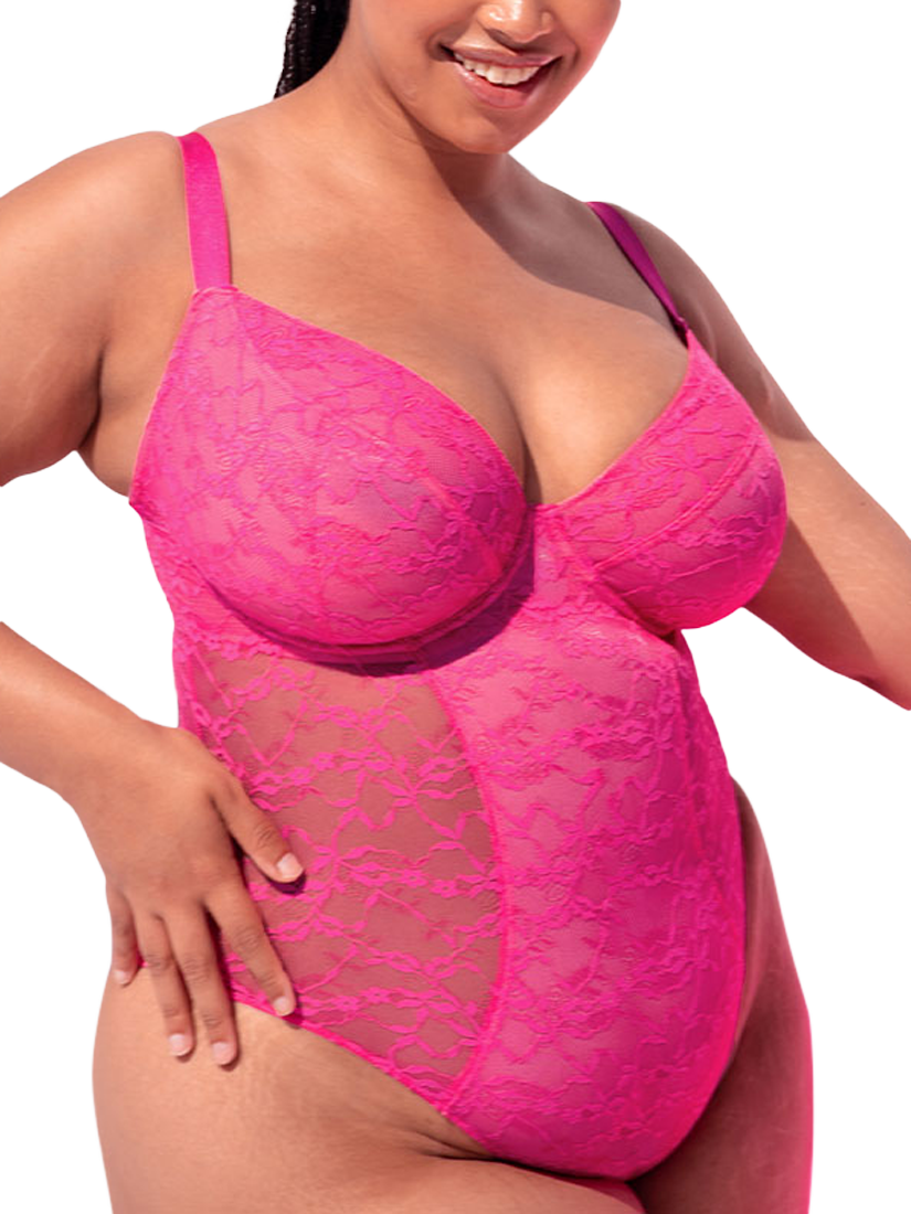 Product image 5 of 10, which shows Curvy Kate All Night Lace Body, Hot Pink/Blush, 32D