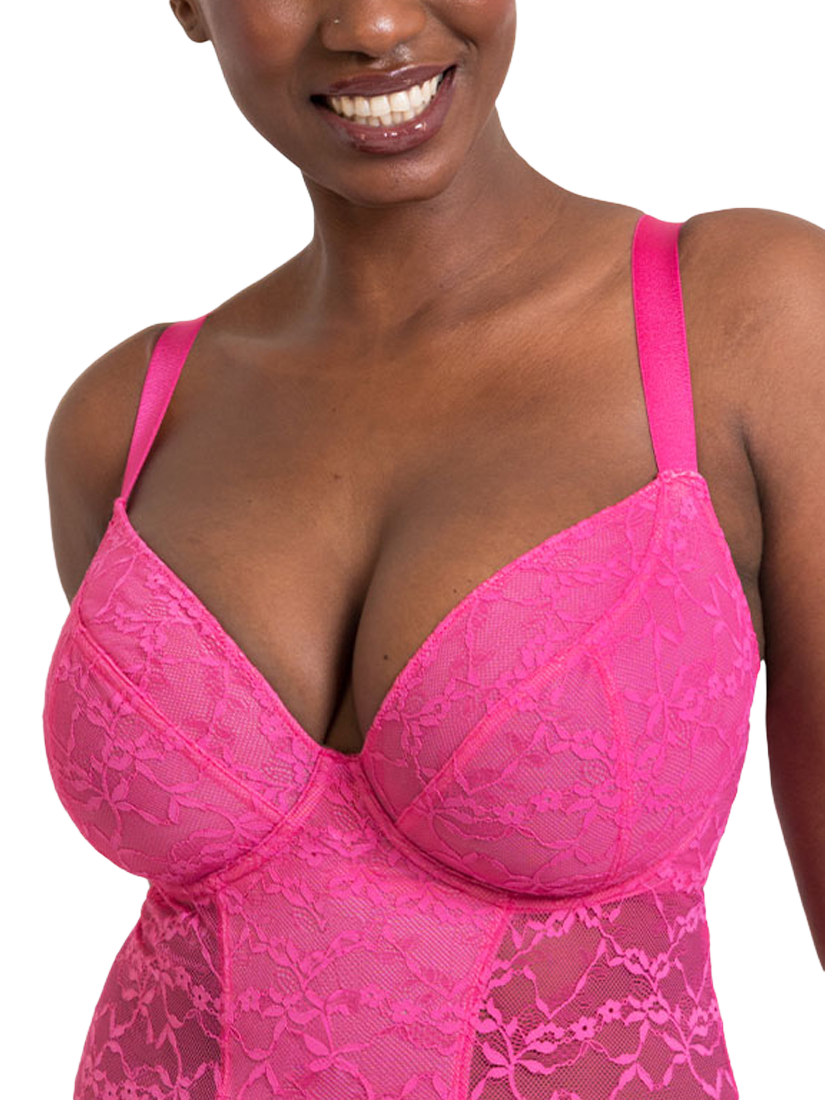 Product image 6 of 10, which shows Curvy Kate All Night Lace Body, Hot Pink/Blush, 32D