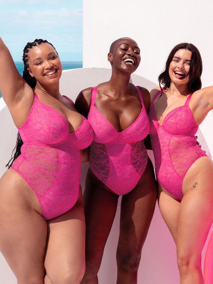 Product image 8 of 10, which shows Curvy Kate All Night Lace Body, Hot Pink/Blush, 32D