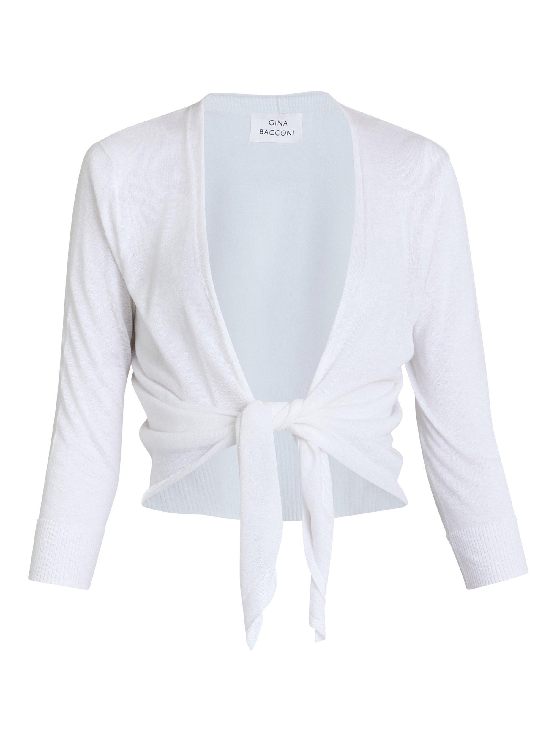 Product image 4 of 5, which shows Gina Bacconi Maya Tie Waist Cardigan, White, S