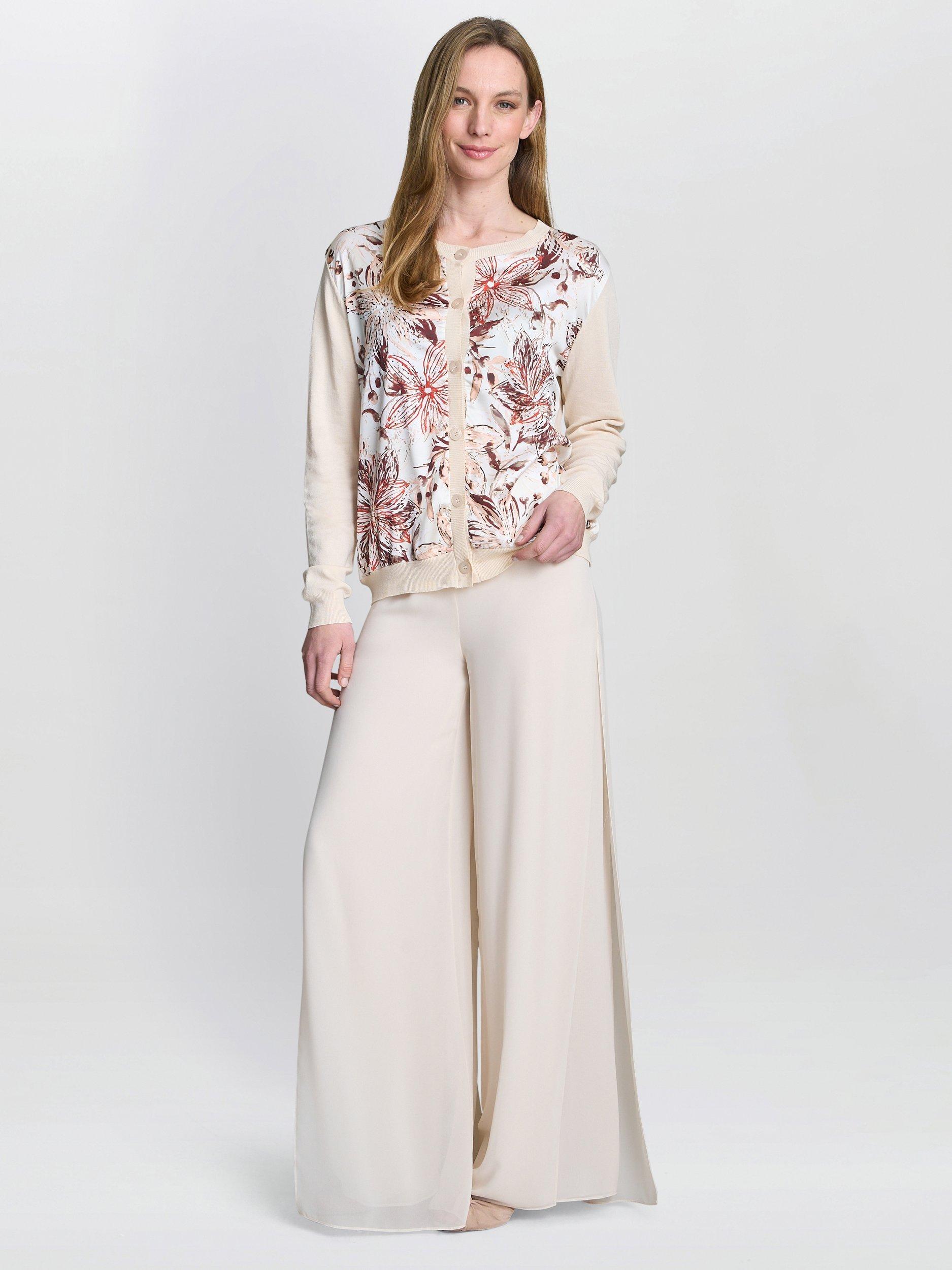 Product image 1 of 5, which shows Gina Bacconi Vilma Floral Satin Front Cardigan, Beige/Multi, S-M