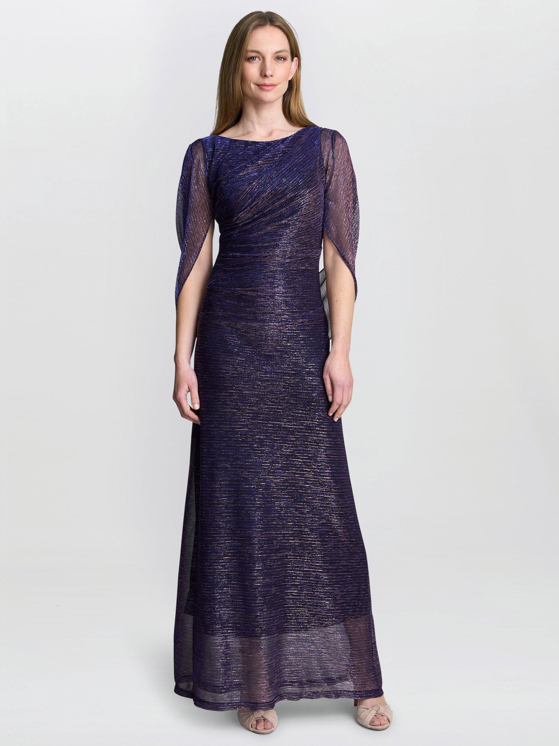 Product image 1 of 6, which shows Gina Bacconi Joanna Metallic Knit Evening Maxi Dress, Pink/Cobalt, 8