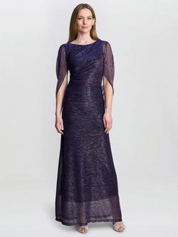 Gina Bacconi Joanna Metallic Knit Evening Maxi Dress, Pink/Cobalt, Pink/Cobalt