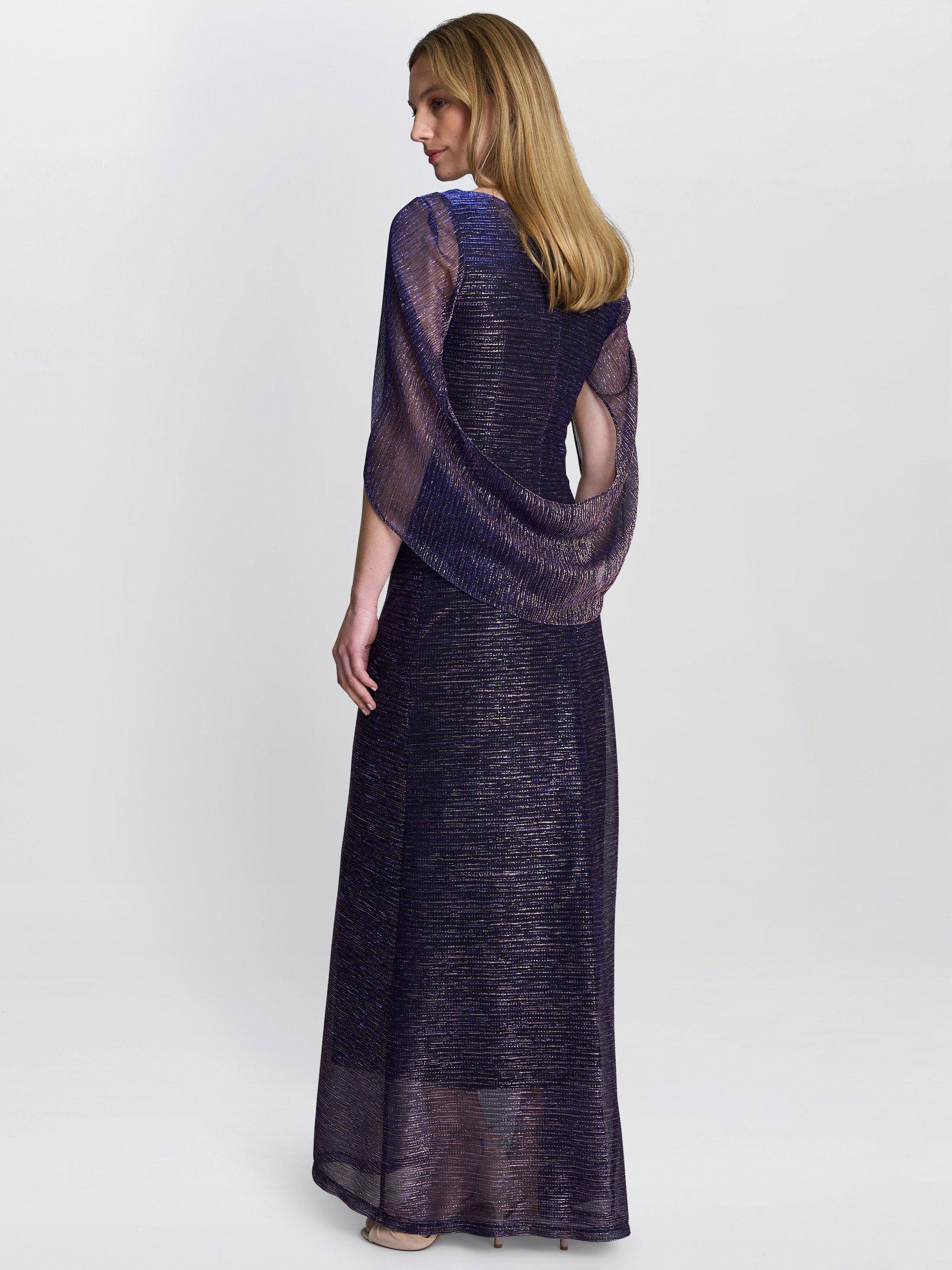 Product image 2 of 6, which shows Gina Bacconi Joanna Metallic Knit Evening Maxi Dress, Pink/Cobalt, 8