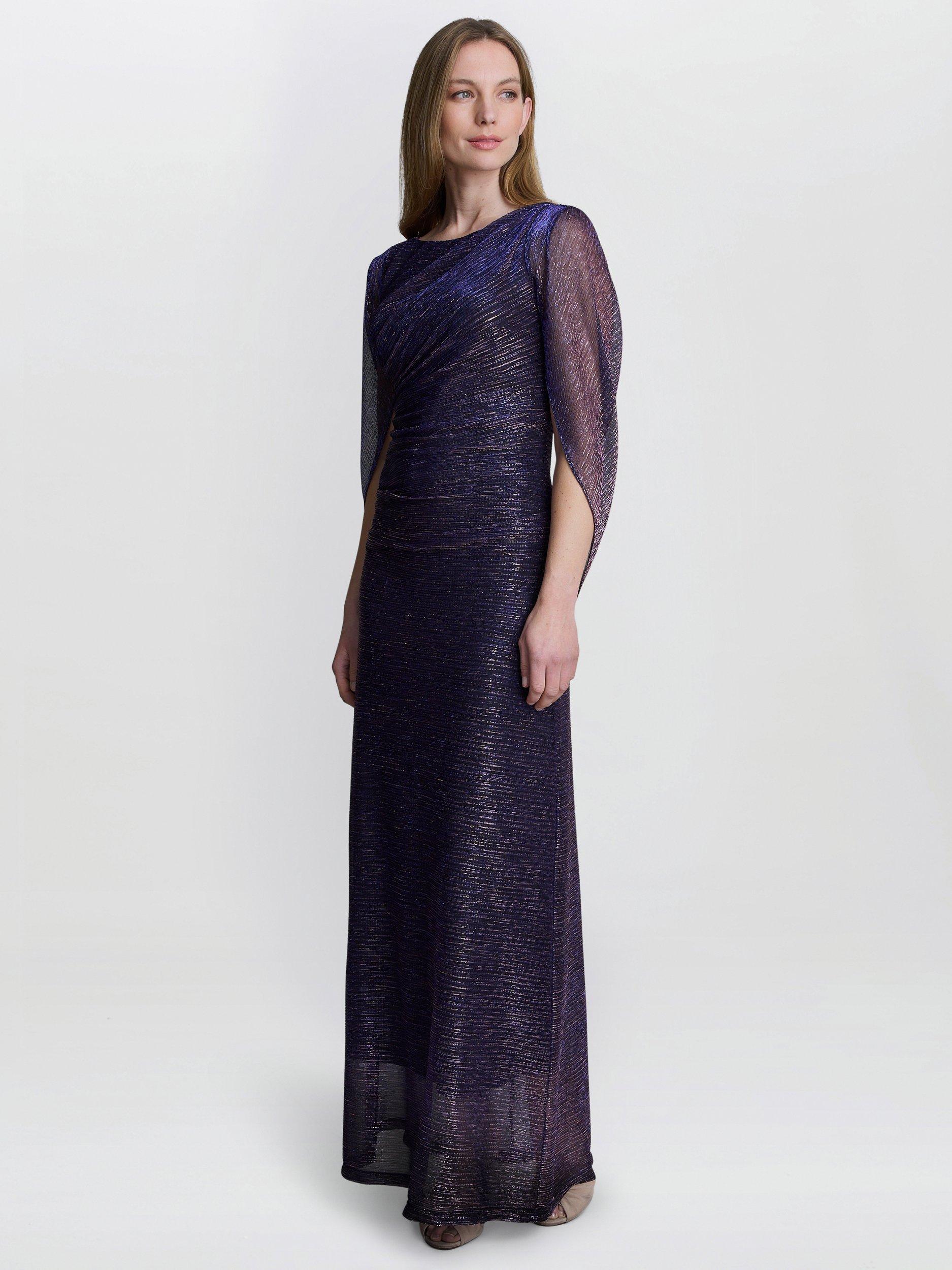 Product image 3 of 6, which shows Gina Bacconi Joanna Metallic Knit Evening Maxi Dress, Pink/Cobalt, 8