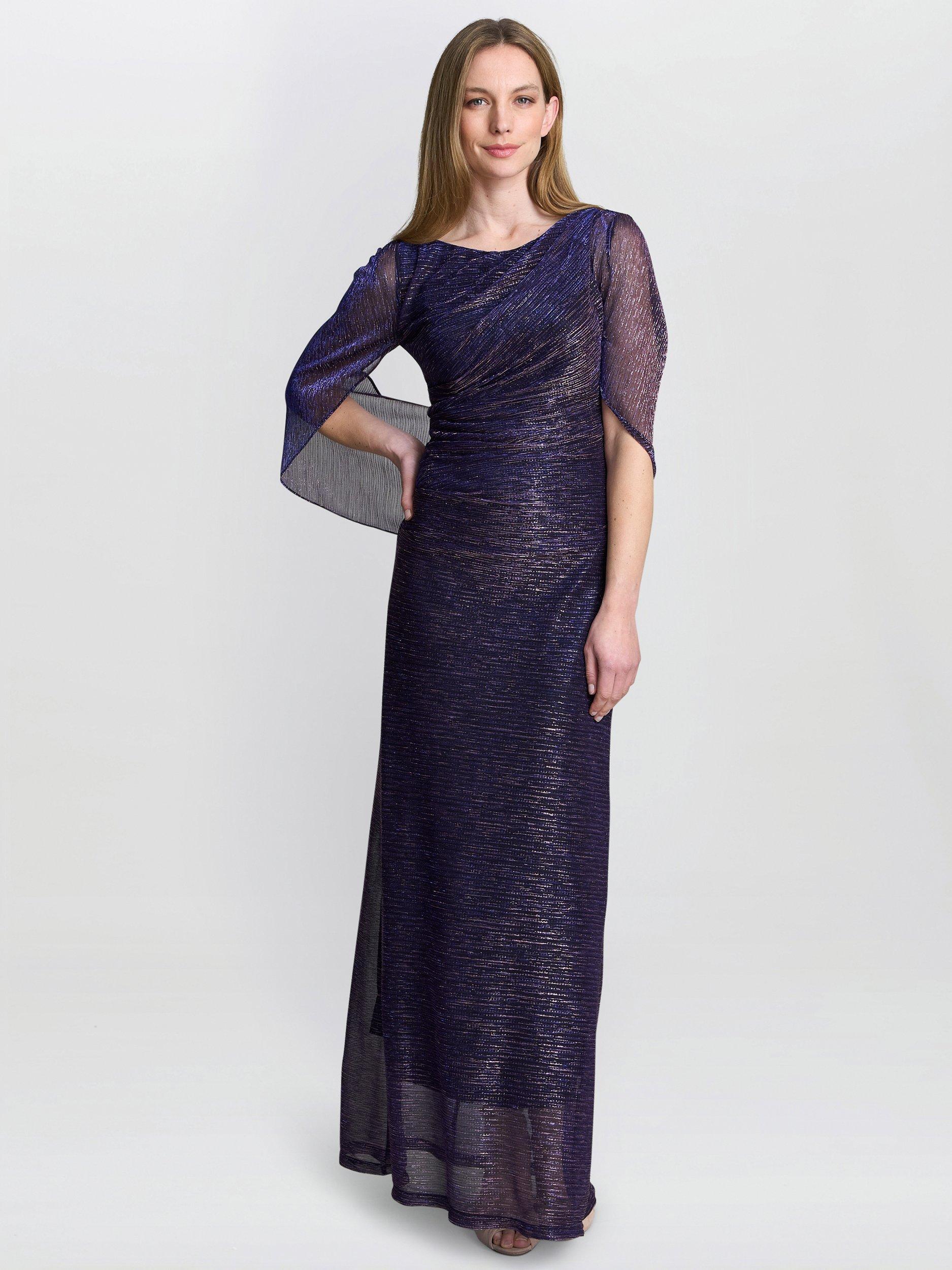 Product image 6 of 6, which shows Gina Bacconi Joanna Metallic Knit Evening Maxi Dress, Pink/Cobalt, 8