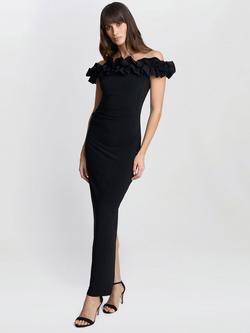 Gina Bacconi Sabrina Ruffle Neck Maxi Dress, Black, Black