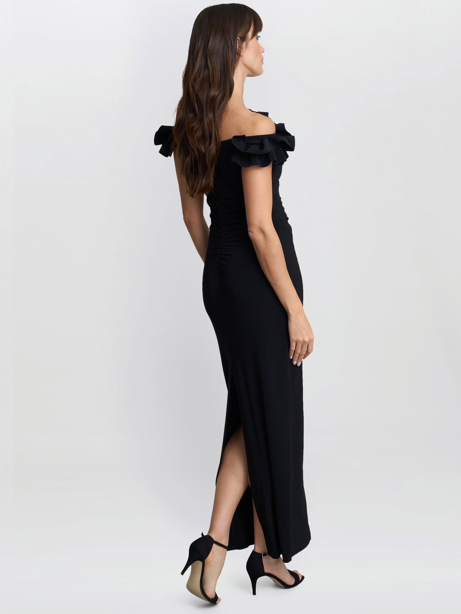 Product image 2 of 7, which shows Gina Bacconi Sabrina Ruffle Neck Maxi Dress, Black, 8
