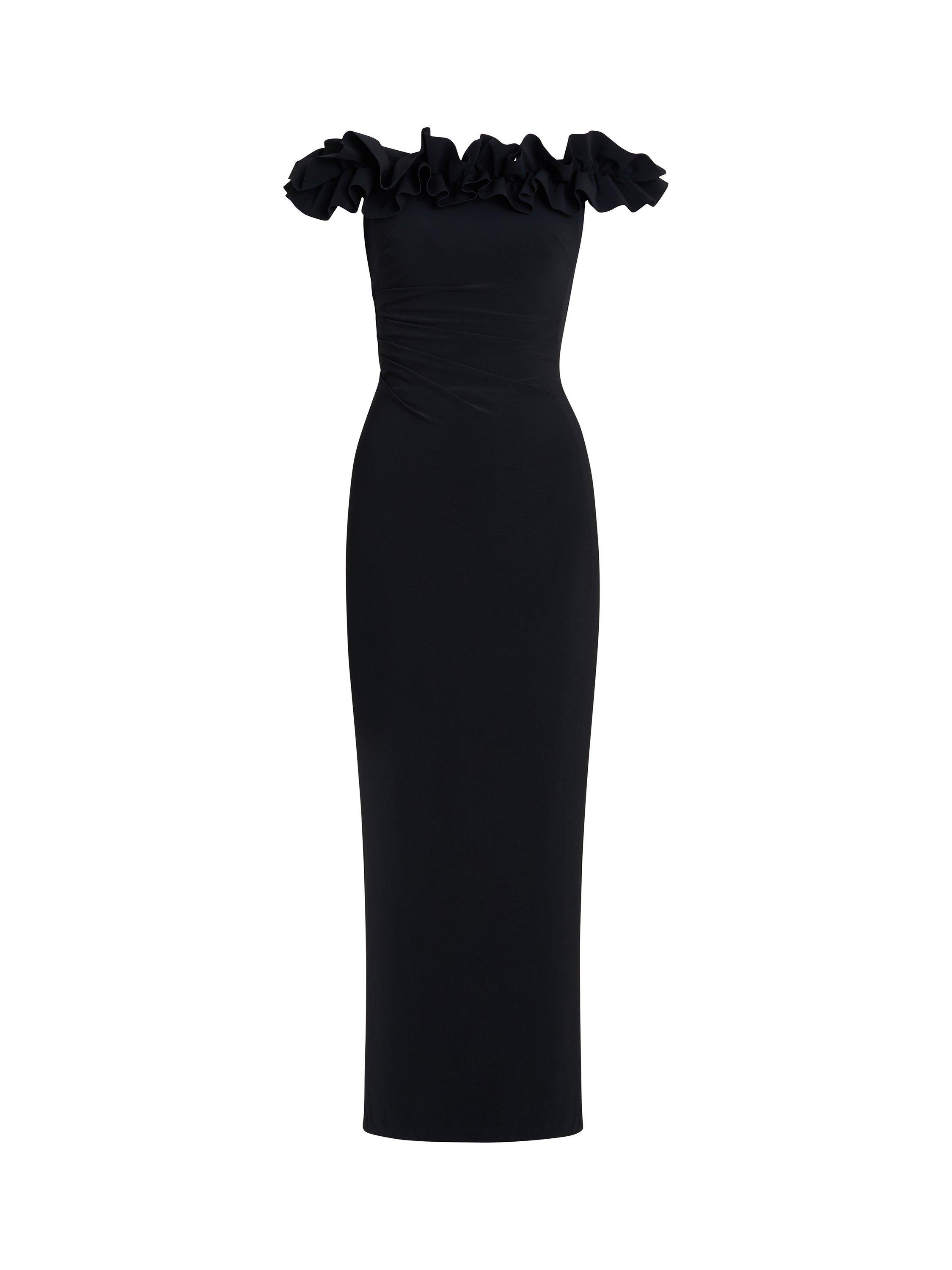 Product image 4 of 7, which shows Gina Bacconi Sabrina Ruffle Neck Maxi Dress, Black, 8