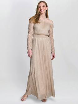 Gina Bacconi Sylvia Metallic Off Shoulder Dress, Gold, Gold