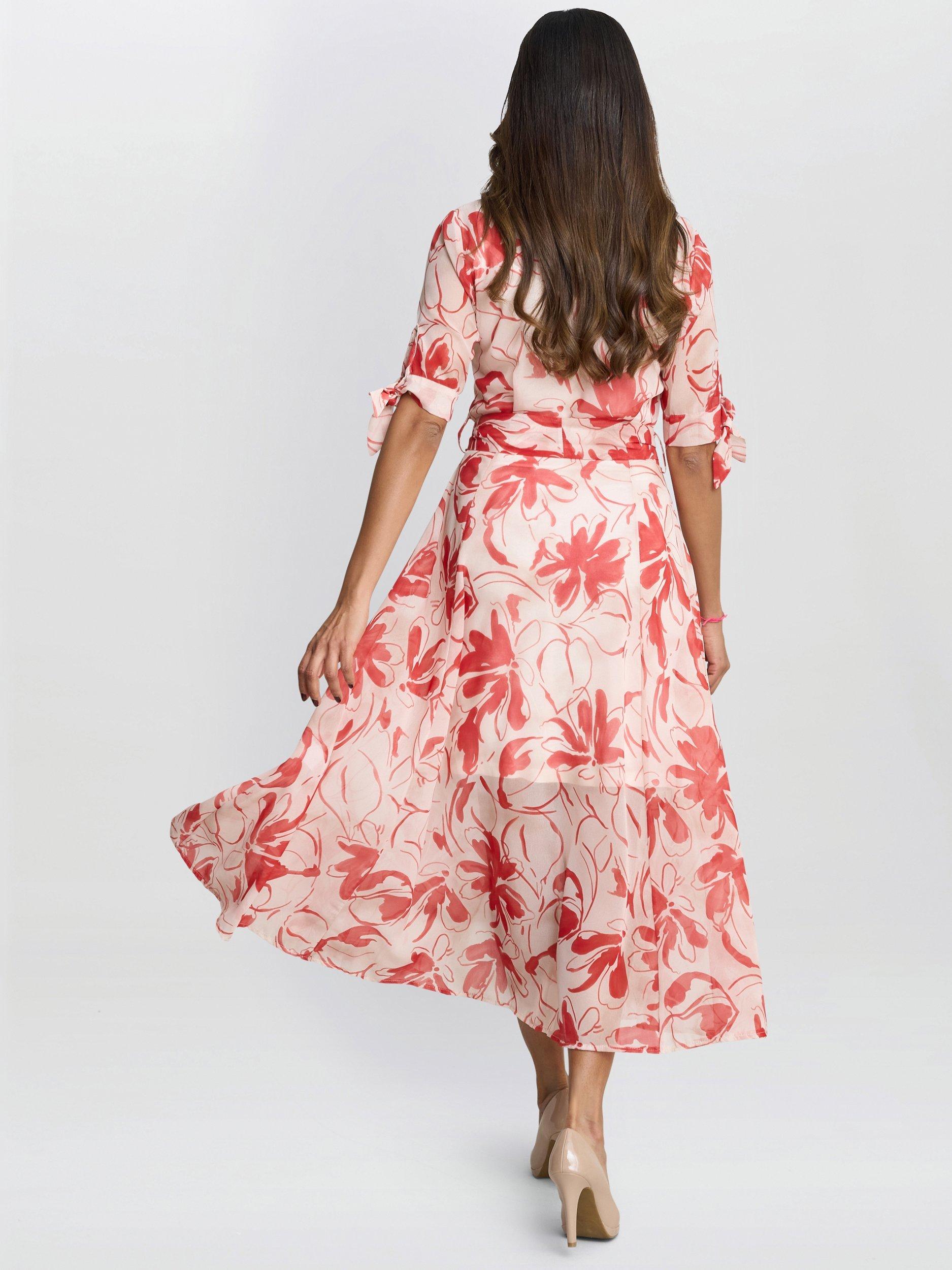 Product image 2 of 6, which shows Gina Bacconi Adrienne Floral Shirt Dress, Red/Multi, S