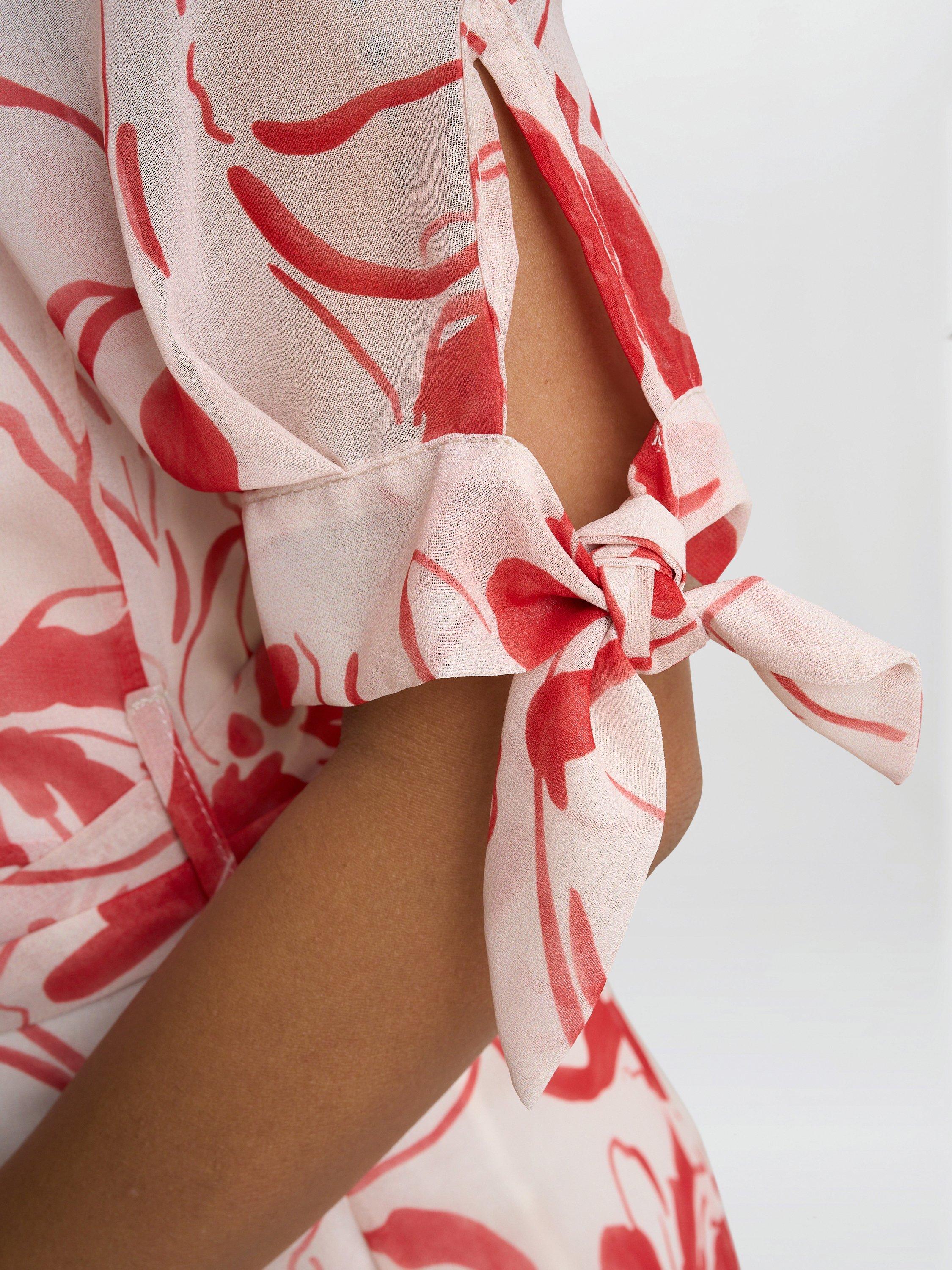 Product image 5 of 6, which shows Gina Bacconi Adrienne Floral Shirt Dress, Red/Multi, S