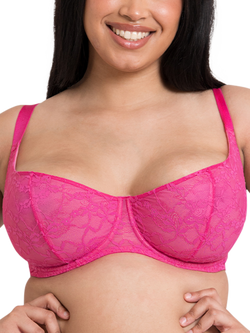 Curvy Kate All Night Lace Underwired Balcony Bra, Hot Pink/Blush, Hot Pink/Blush