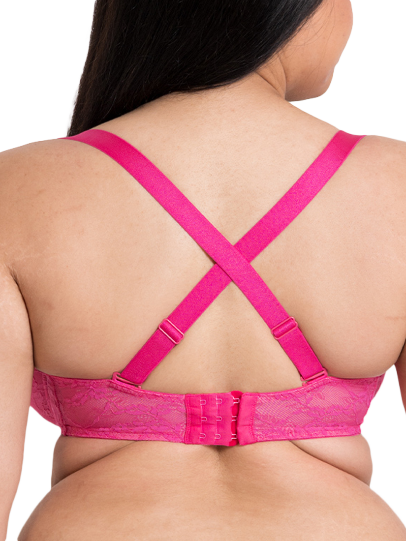 Product image 2 of 8, which shows Curvy Kate All Night Lace Underwired Balcony Bra, Hot Pink/Blush, 30D